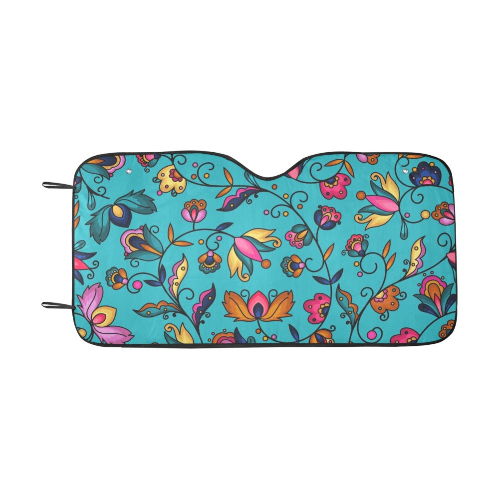 Copper Prairie Petals Turquoise Car Sun Shade 55"x30"