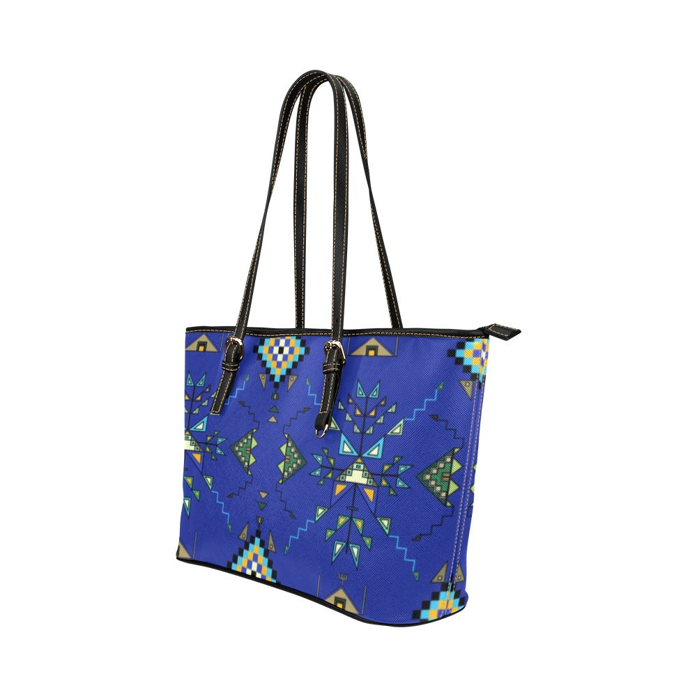 Bear Shield Dark Blue Leather Tote Bag/Large