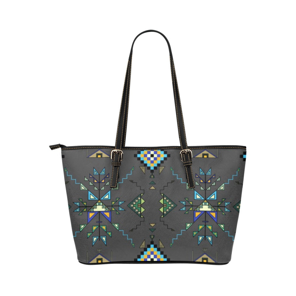 Bear Shield Gray Leather Tote Bag/Large