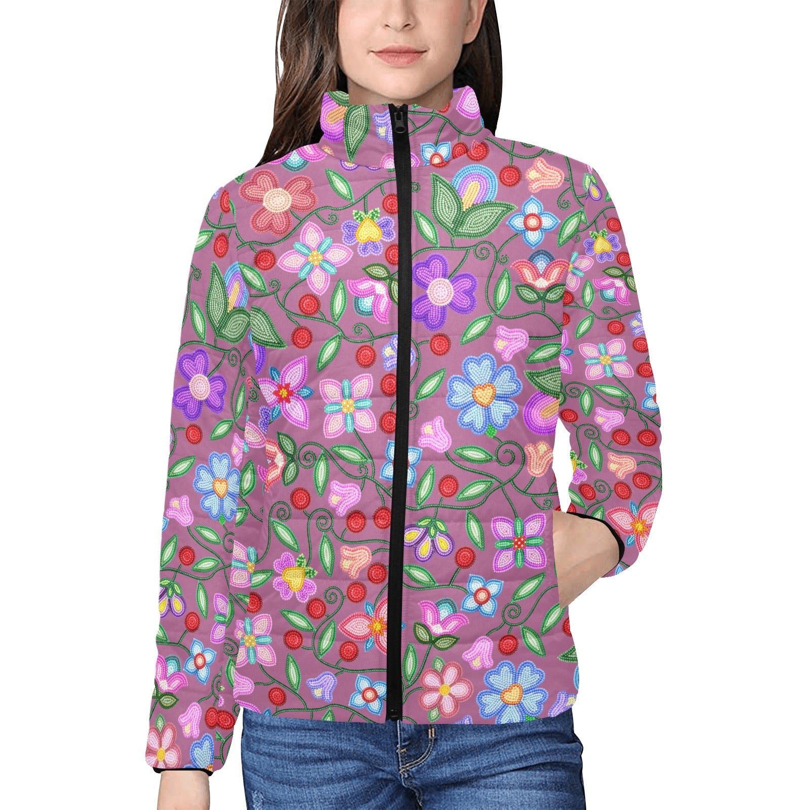 Petal Harmony Dusty Rose Women's Stand Collar Padded Jacket