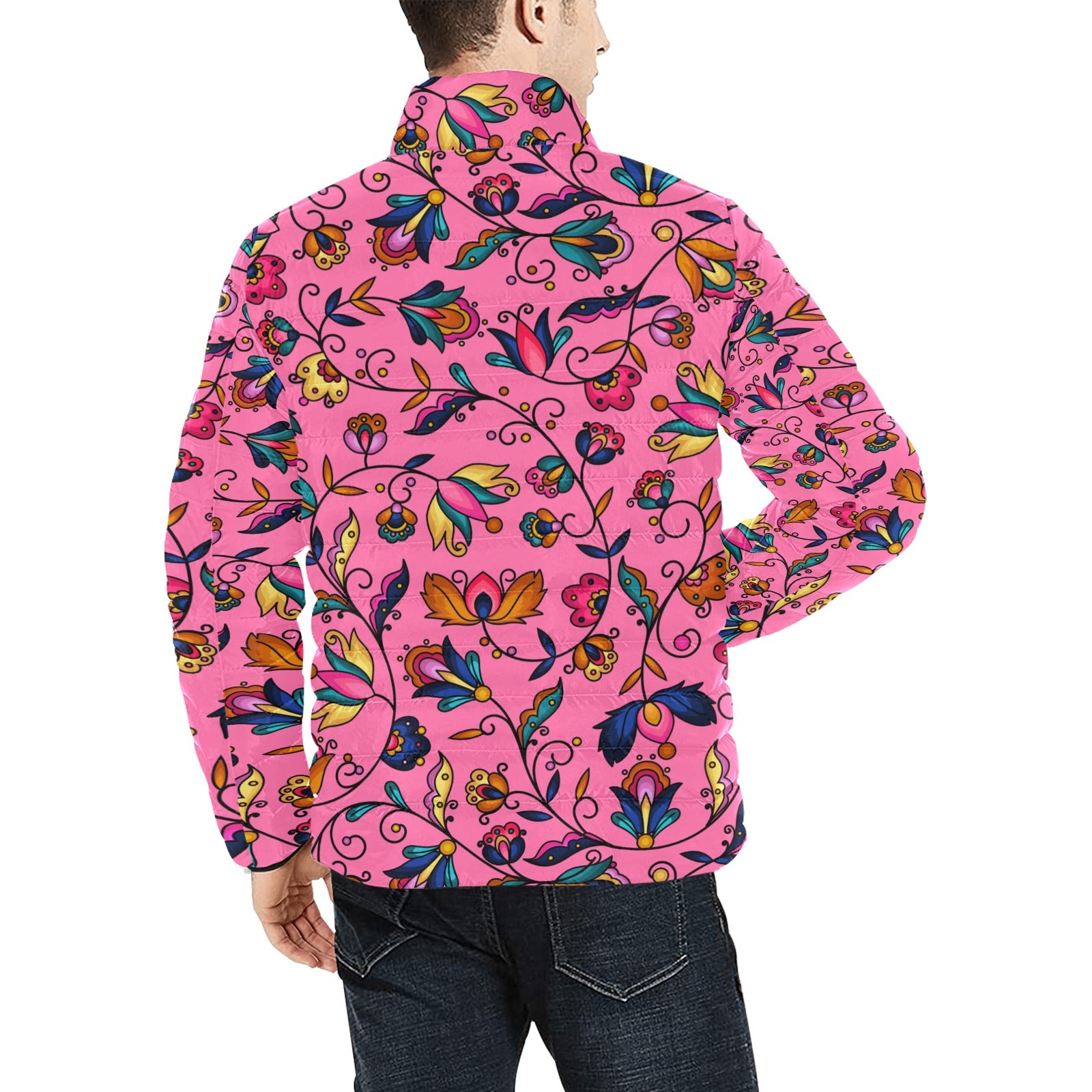 Copper Prairie Petals Pink Men's Padded Jacket