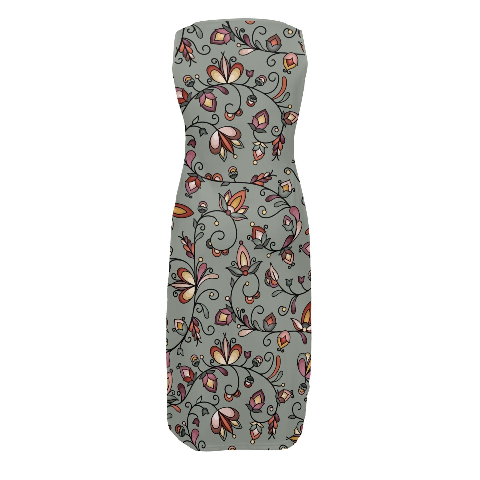 Burnt Sky Petals Green Phaedra Sleeveless Open Fork Long Dress