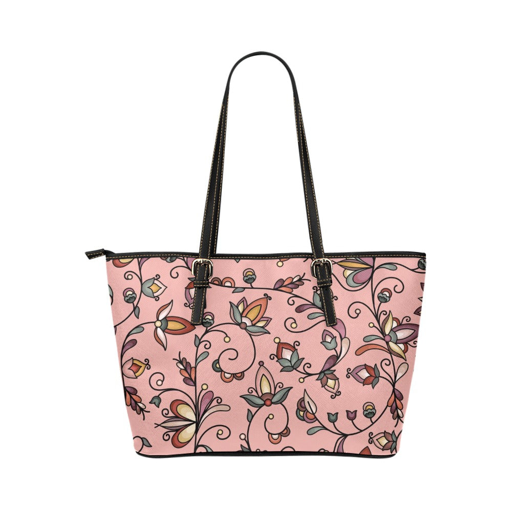 Burnt Sky Petals Peach Leather Tote Bag/Large