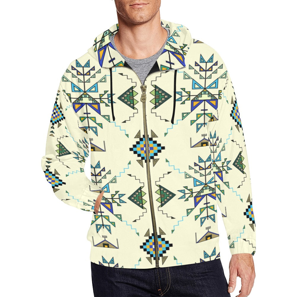 Bear Shield Cream Men's Zipper Hoodie