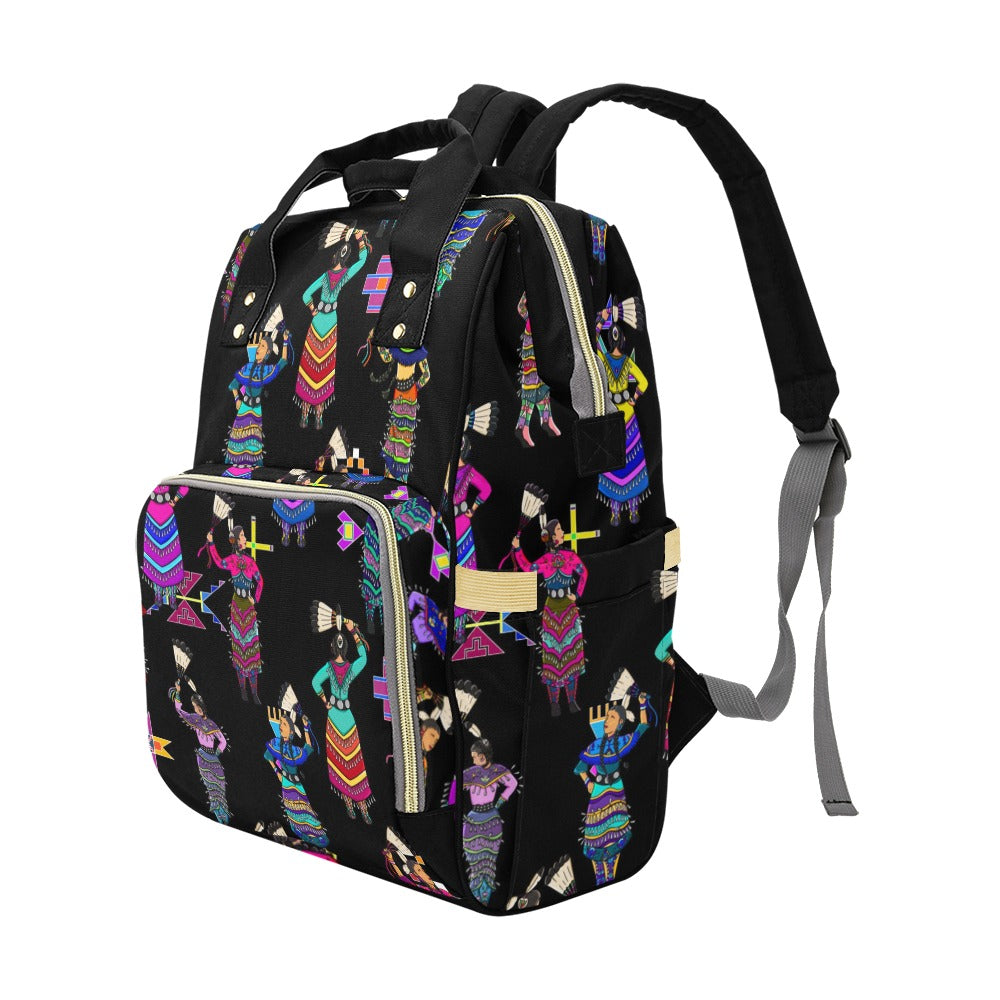 Women's Jingle Dancers Black Multi-Function Diaper Backpack/Diaper Bag