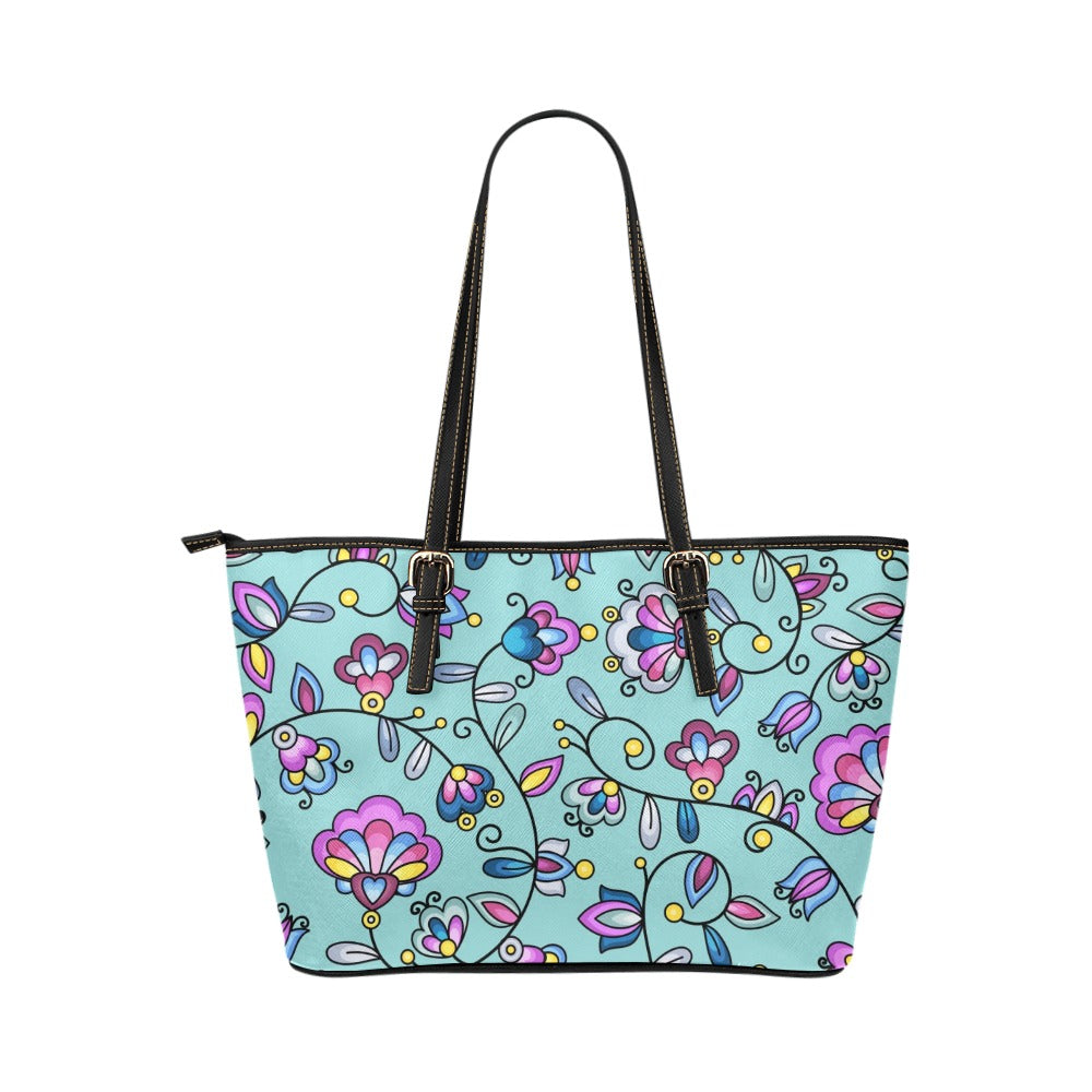 Autumn Bundle Blessing Turquoise Leather Tote Bag/Large