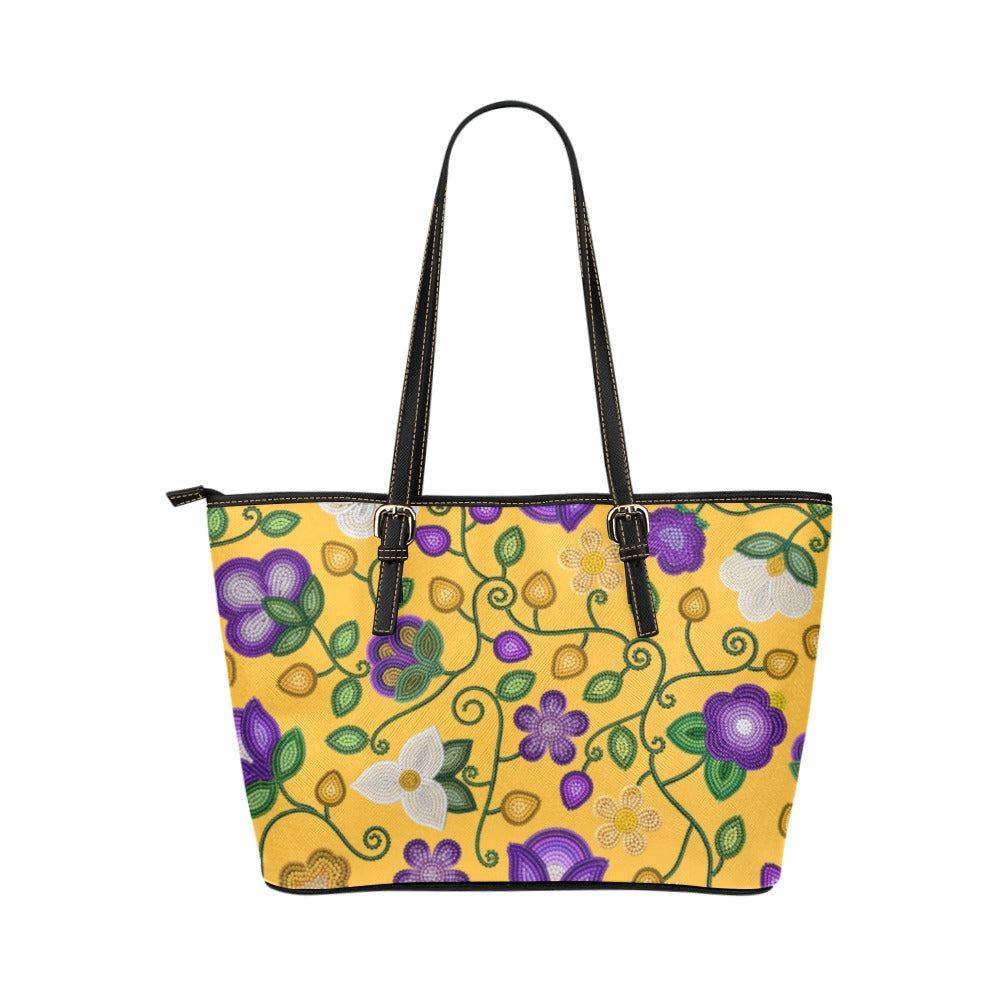Midnight Moss Bloom Yellow Leather Tote Bag/Large
