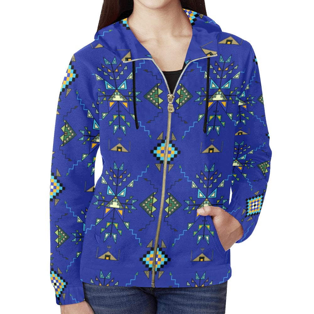 Bear Shield Dark Blue Full Zip Hoodie for Women