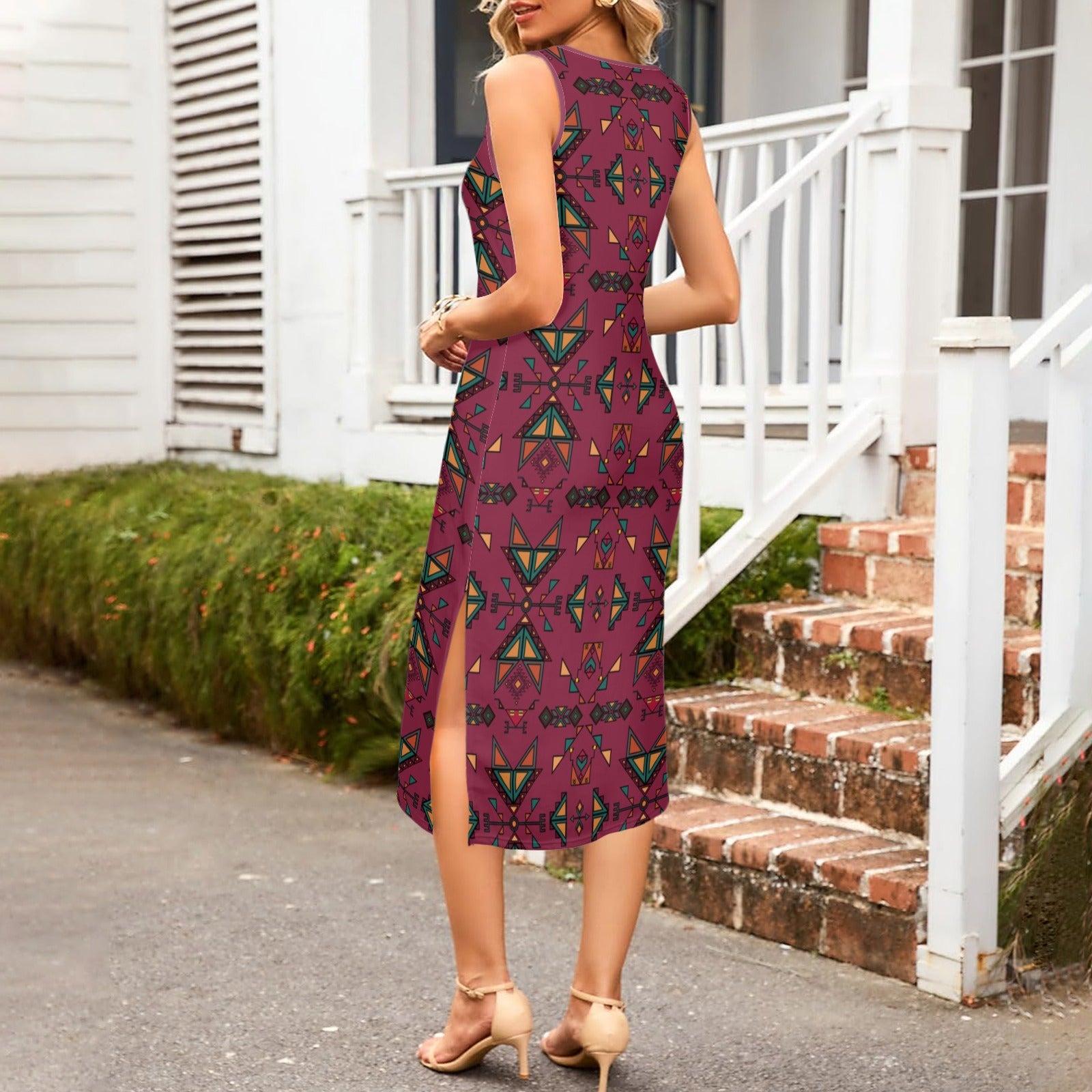 Arrow dawn Maroon Phaedra Sleeveless Open Fork Long Dress