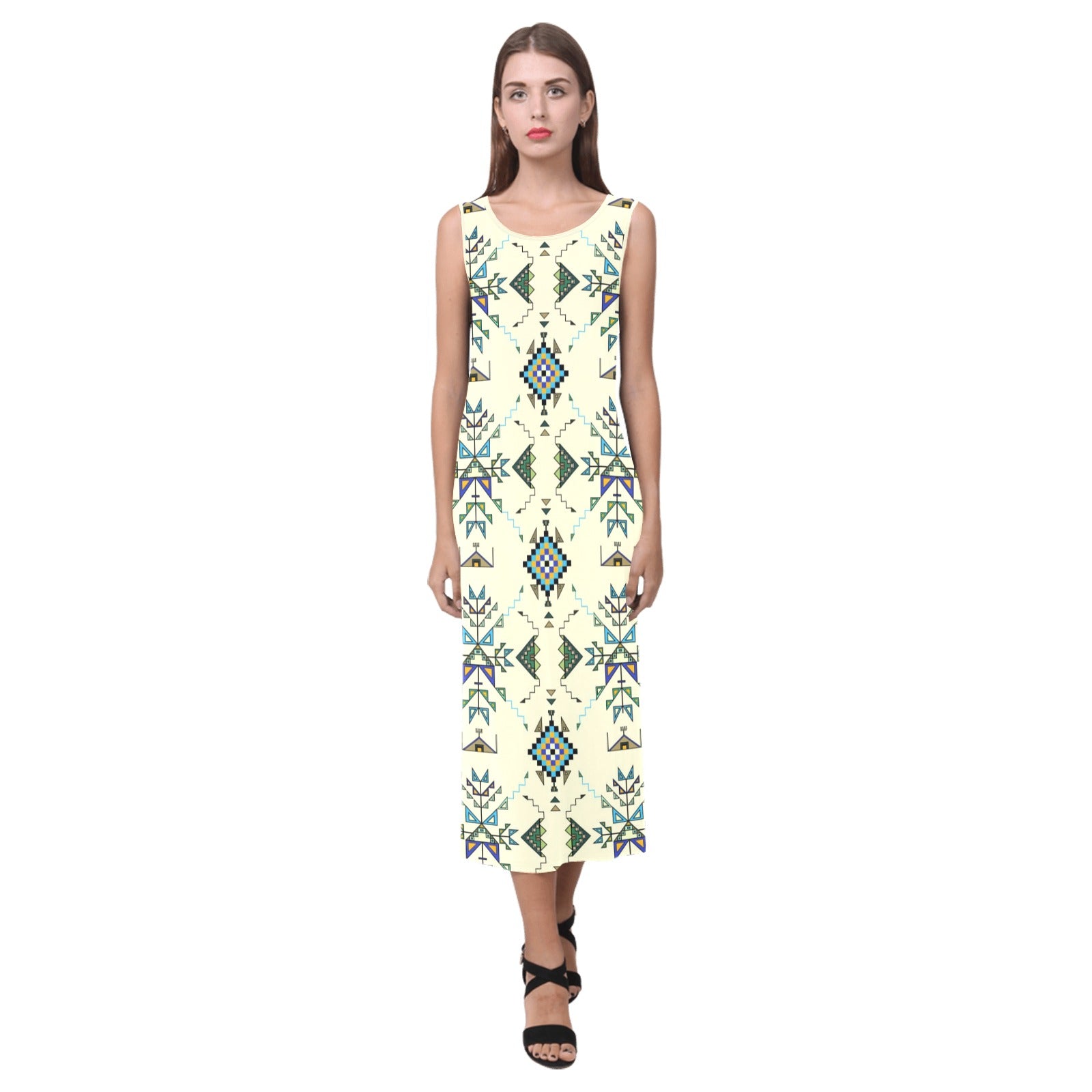 Bear Shield Cream Phaedra Sleeveless Open Fork Long Dress