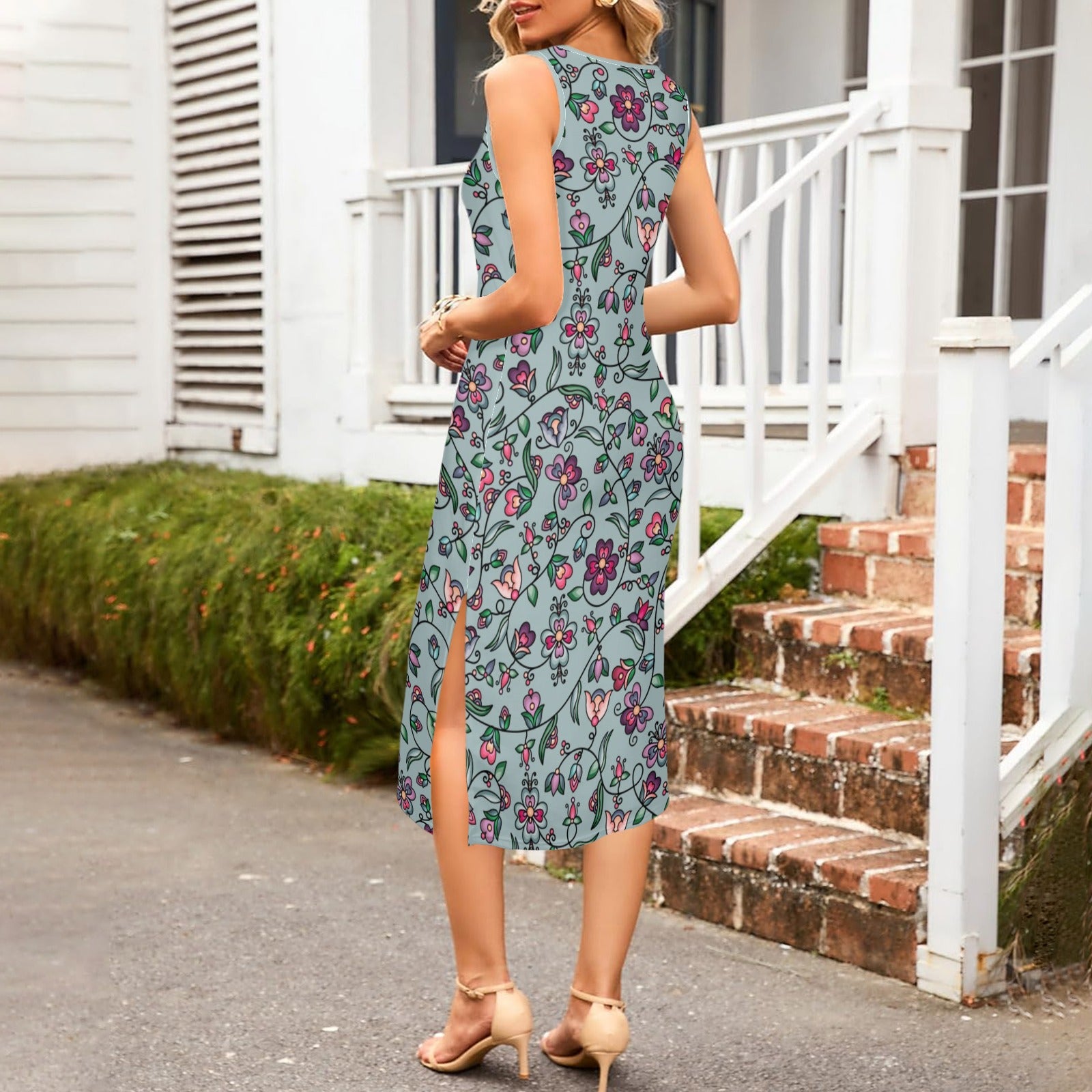 Amber Evening Garland Turquoise Phaedra Sleeveless Open Fork Long Dress