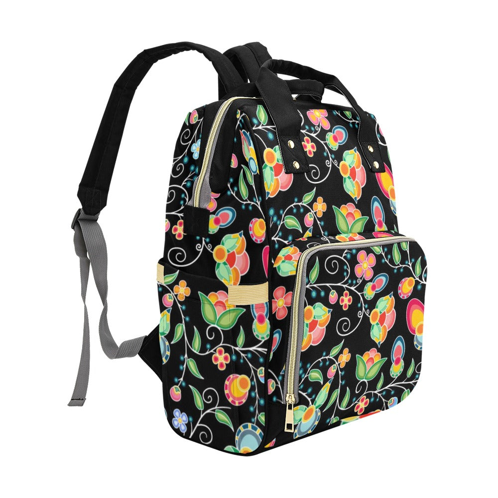 Floral Bounty Black Multi-Function Diaper Backpack/Diaper Bag