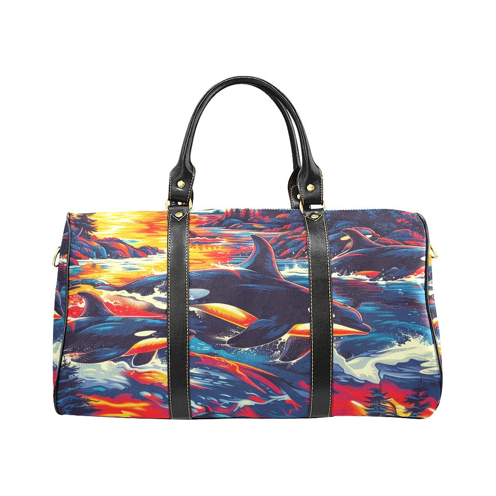 Killer Whales in the Bay Waterproof Travel Bag/Small