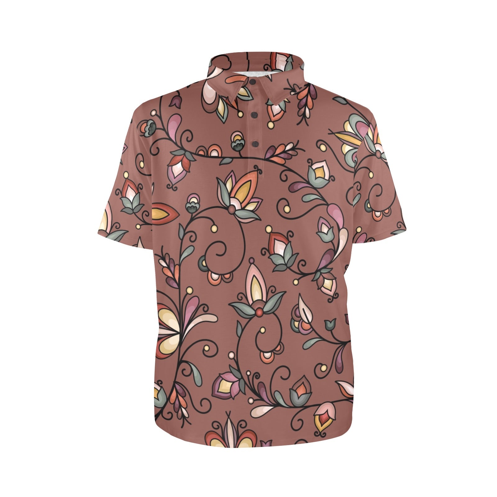 Burnt Sky Petals Brown Polo Shirt
