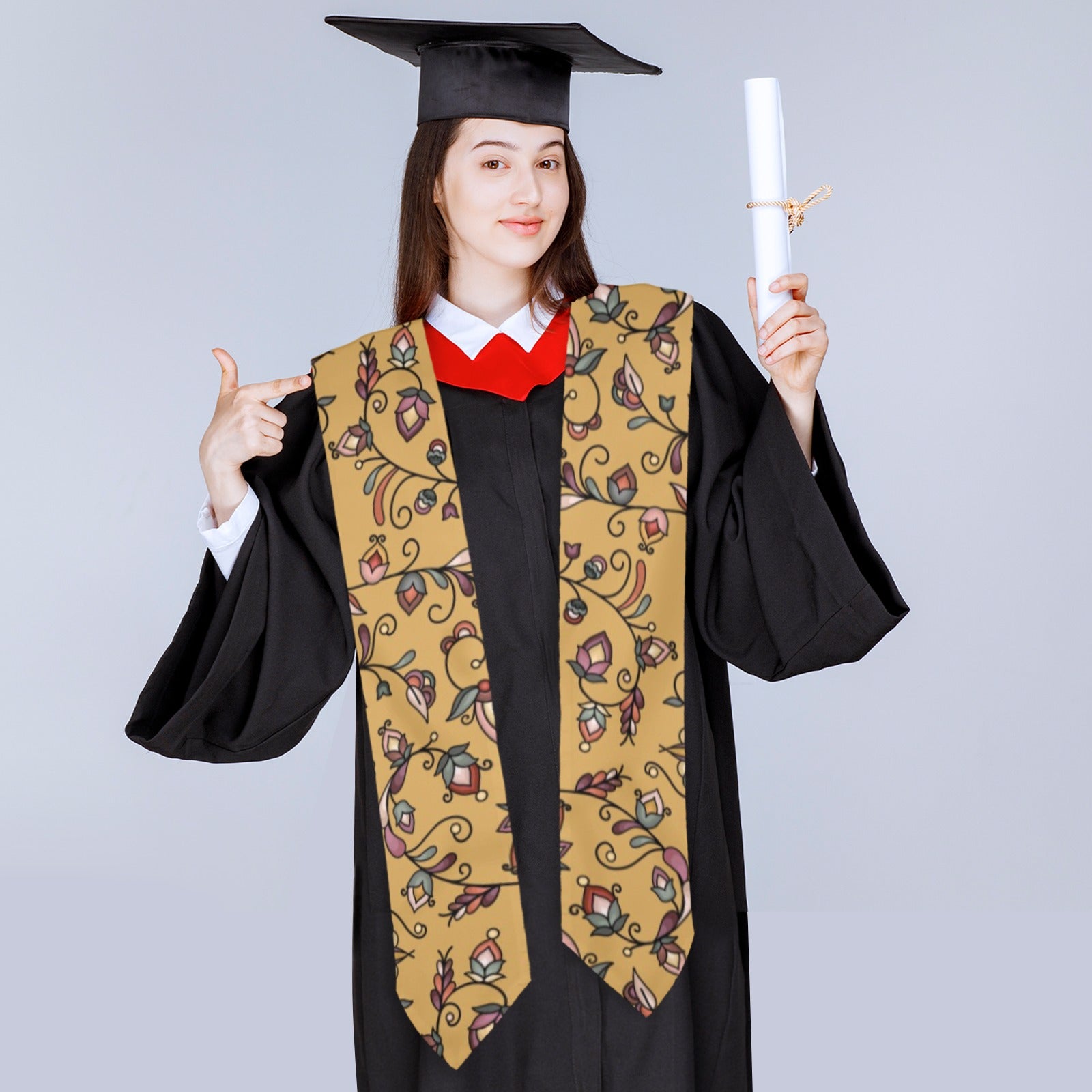 Burnt Sky Petals Gold Graduation Stole