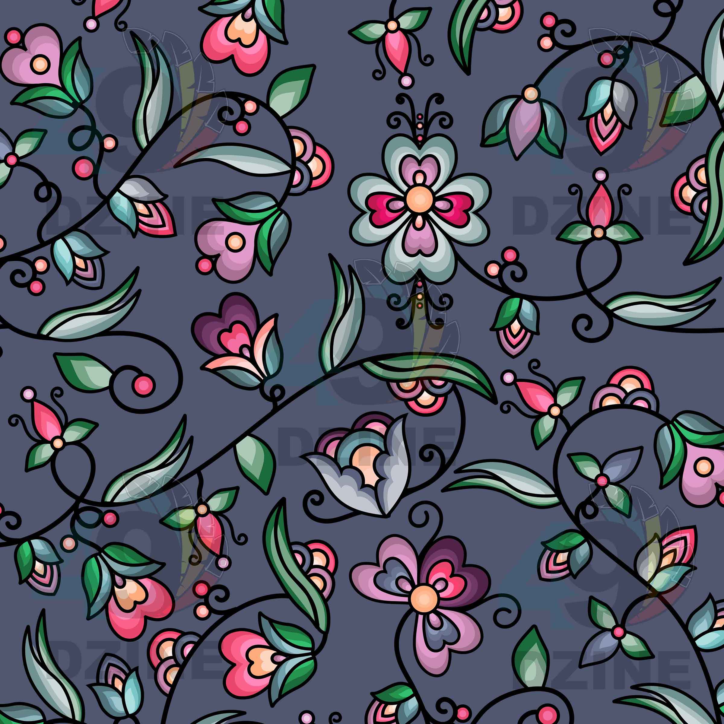 Amber Evening Garland Blue Satin Fabric By the Yard Pre Order