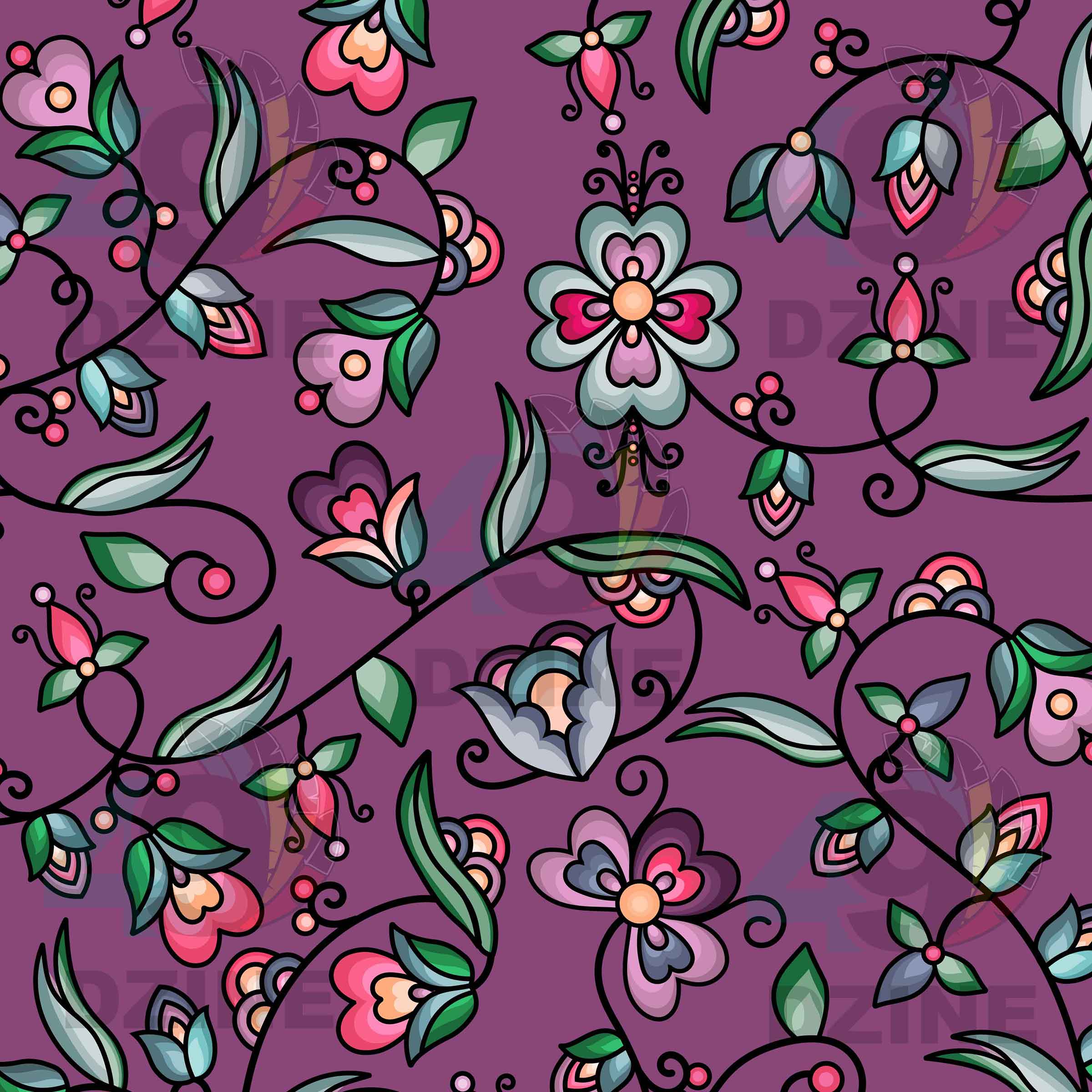 Amber Evening Garland Purple Satin Fabric By the Yard Pre Order