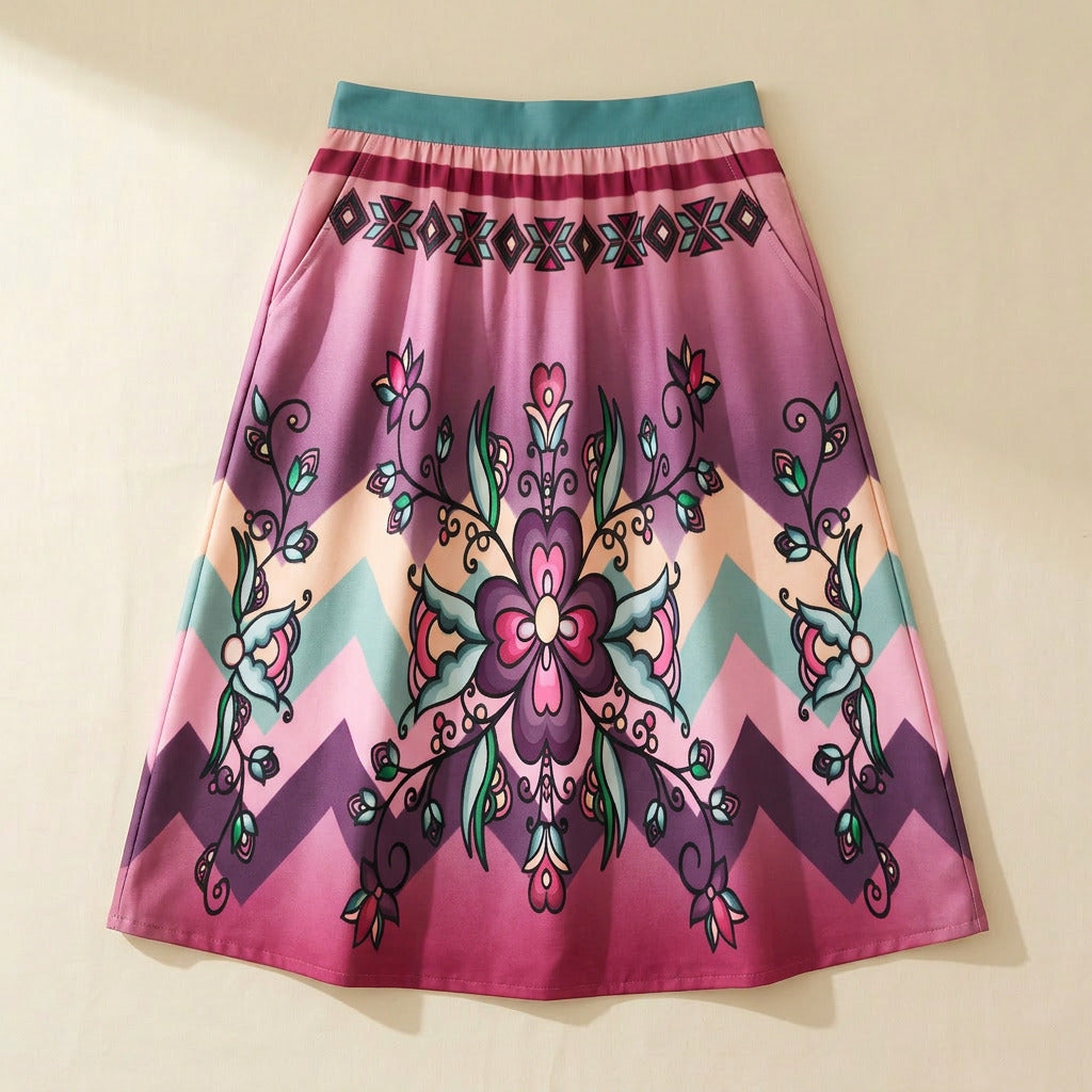 Amber Evening Garland Elastic Waist Pocket Midi Skirt