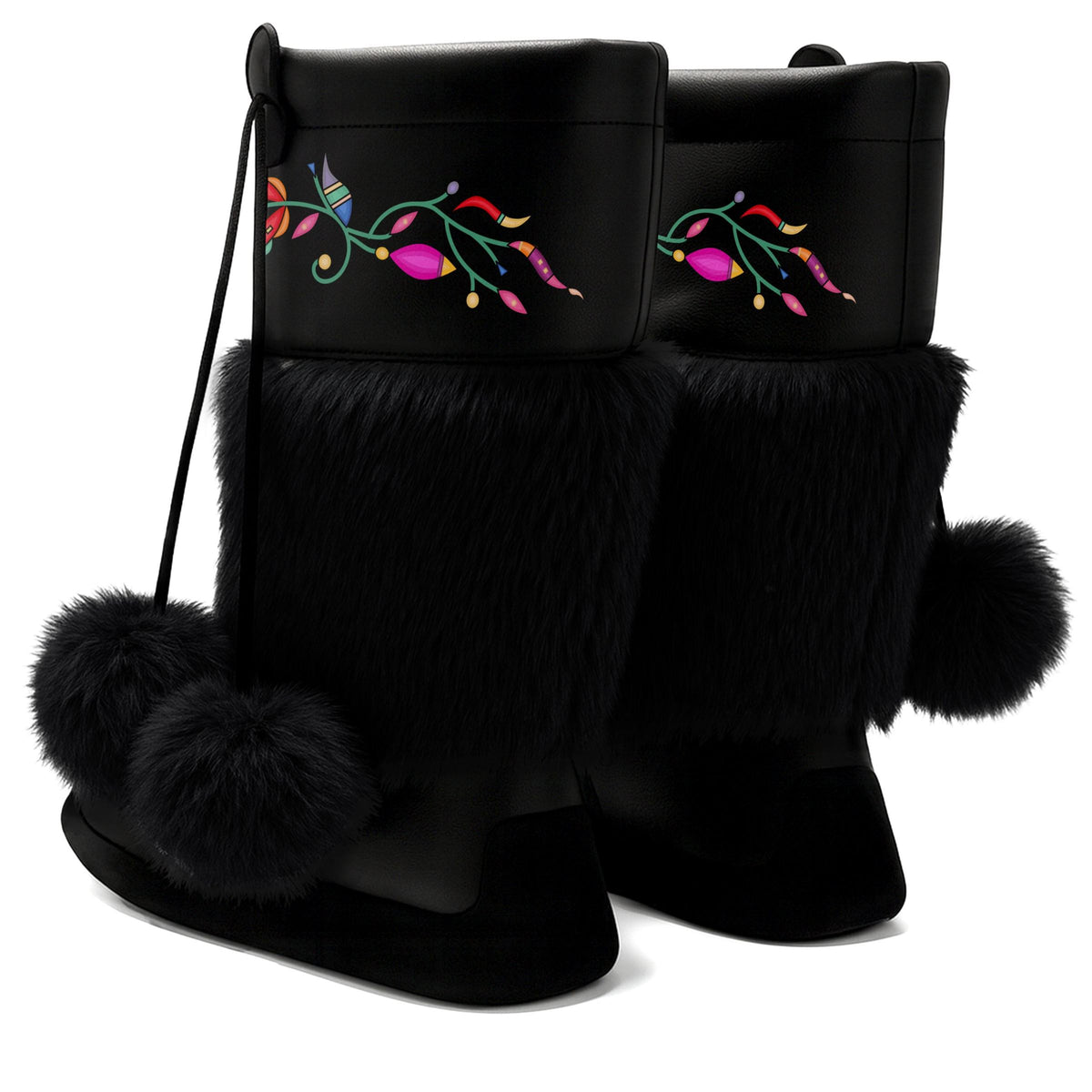 Ancestral Embers Black Real Leather MocLux Calf with Black Fur