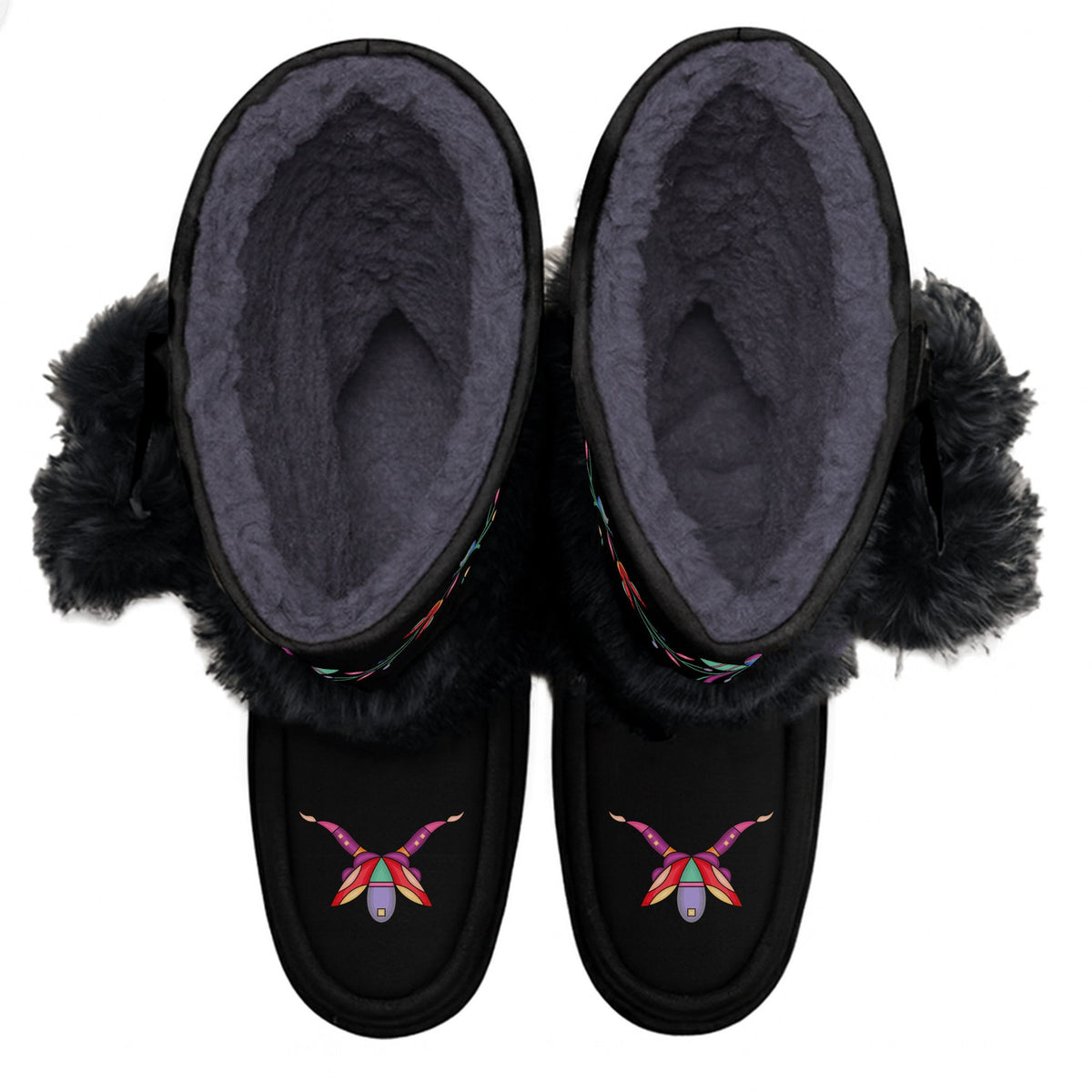 Ancestral Embers Black Real Leather MocLux Calf with Black Fur