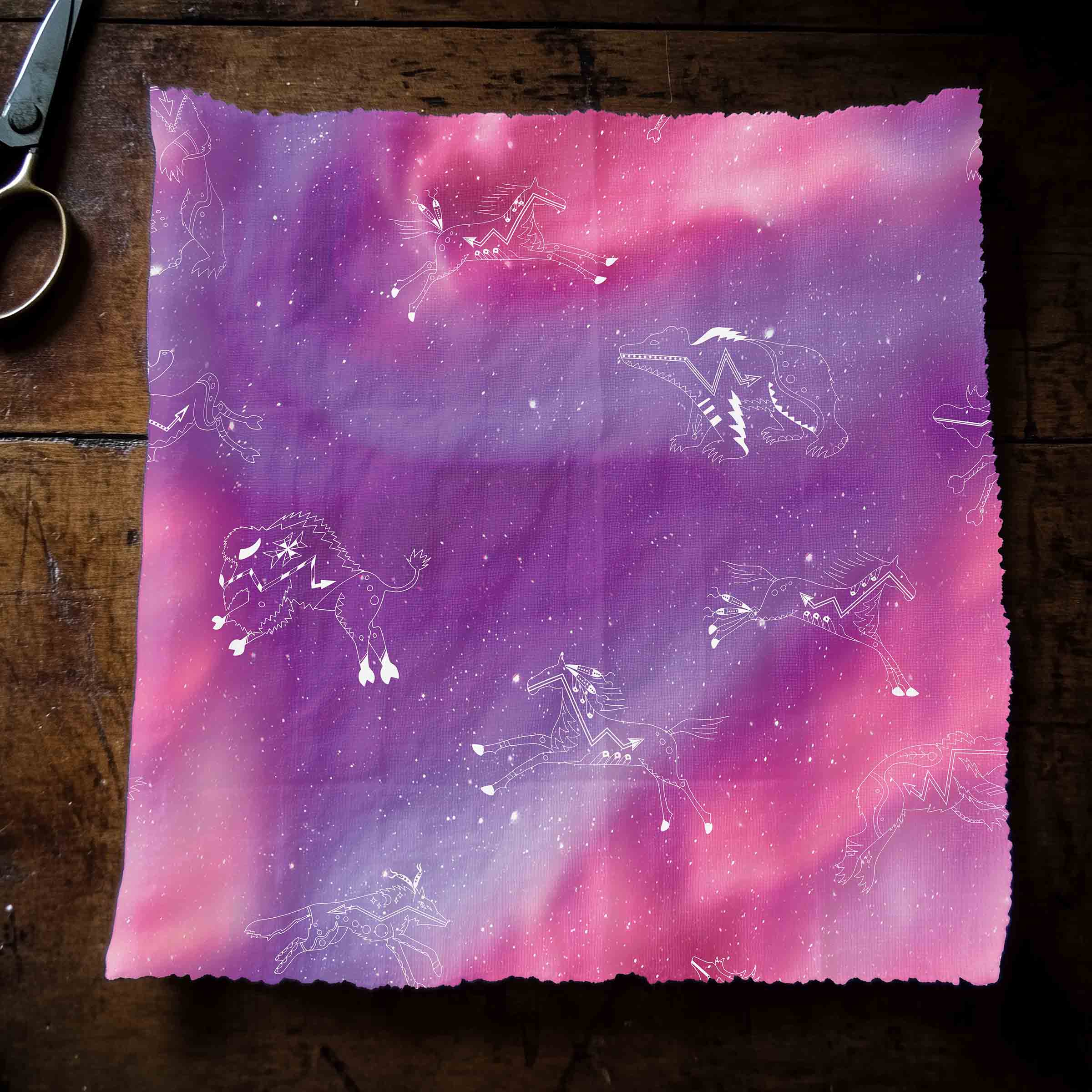 Animal Ancestors Aurora Gases Pink and Purple 42 Inch Cotton Poplin Pre Order