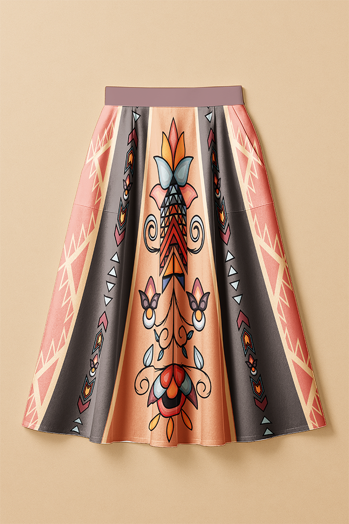 Arrow Blossom Path Earthy Elastic Waist Pocket Midi Skirt