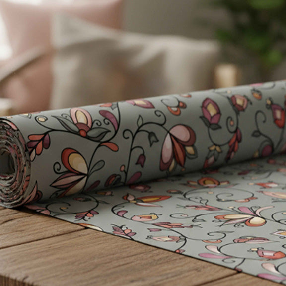 Burnt Sky Petals Green Satin Fabric By the Yard Pre Order