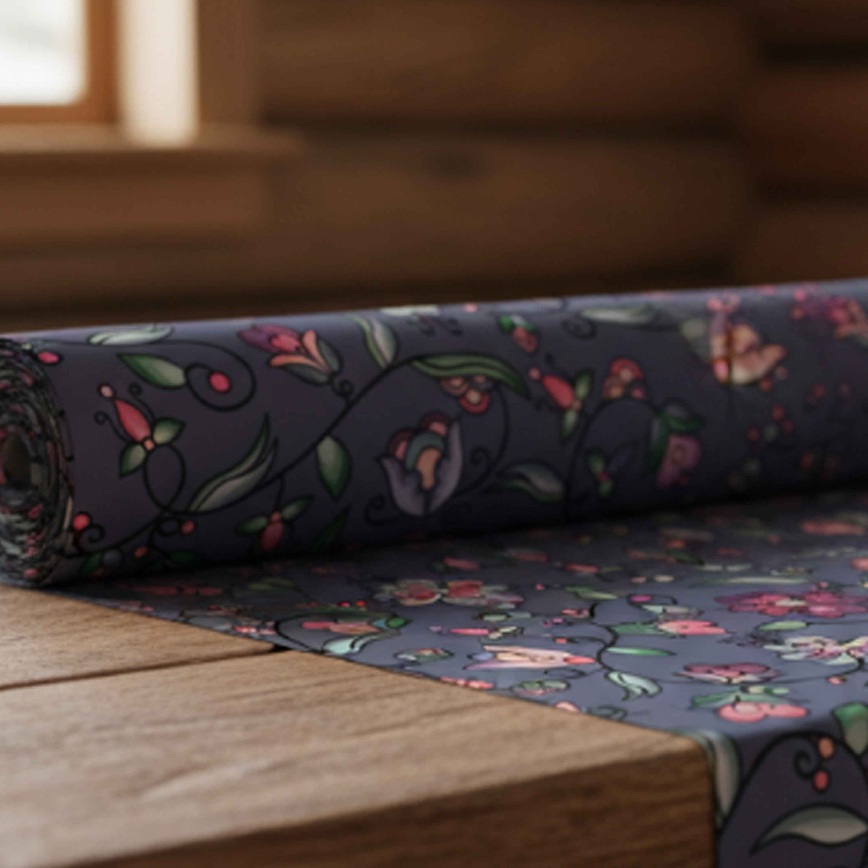 Amber Evening Garland Blue Satin Fabric By the Yard Pre Order