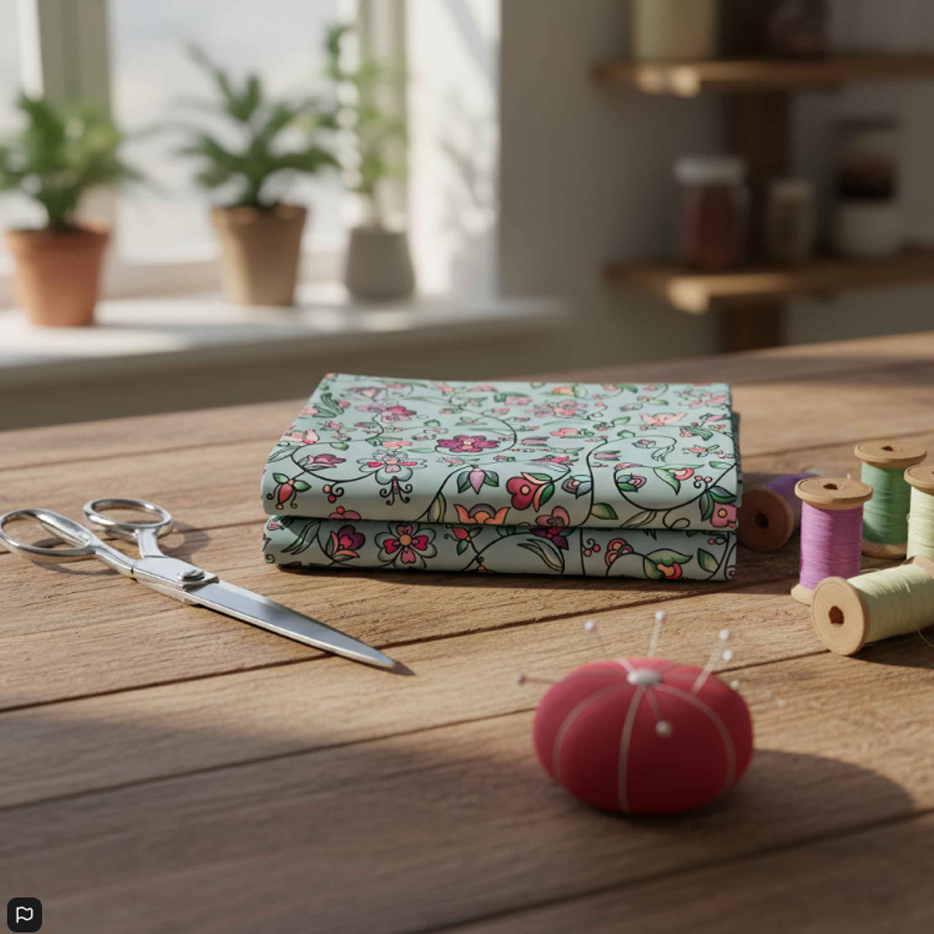 Amber Evening Garland Turquoise Satin Fabric By the Yard Pre Order