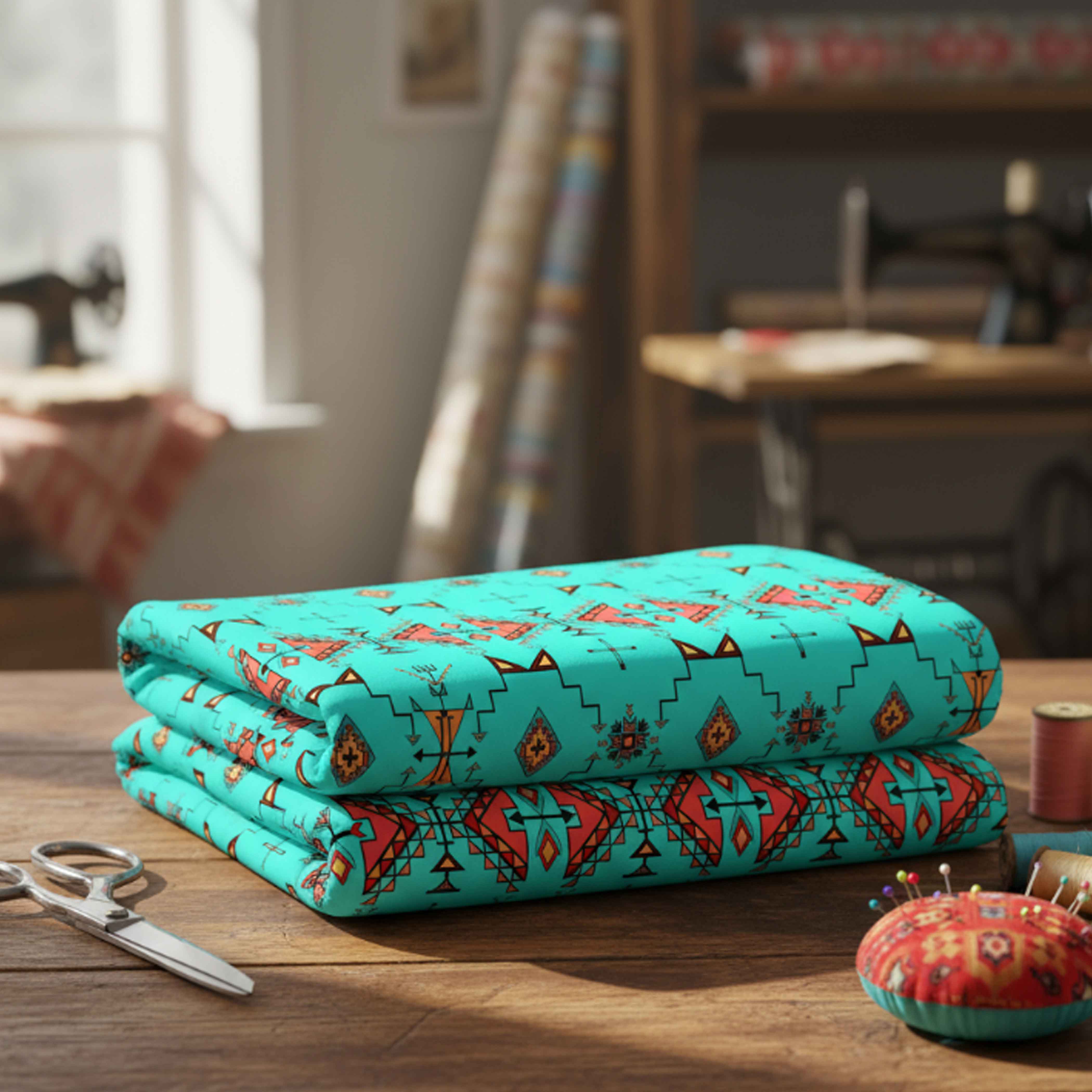 Thunder Flight Turquoise Satin Fabric By the Yard Pre Order