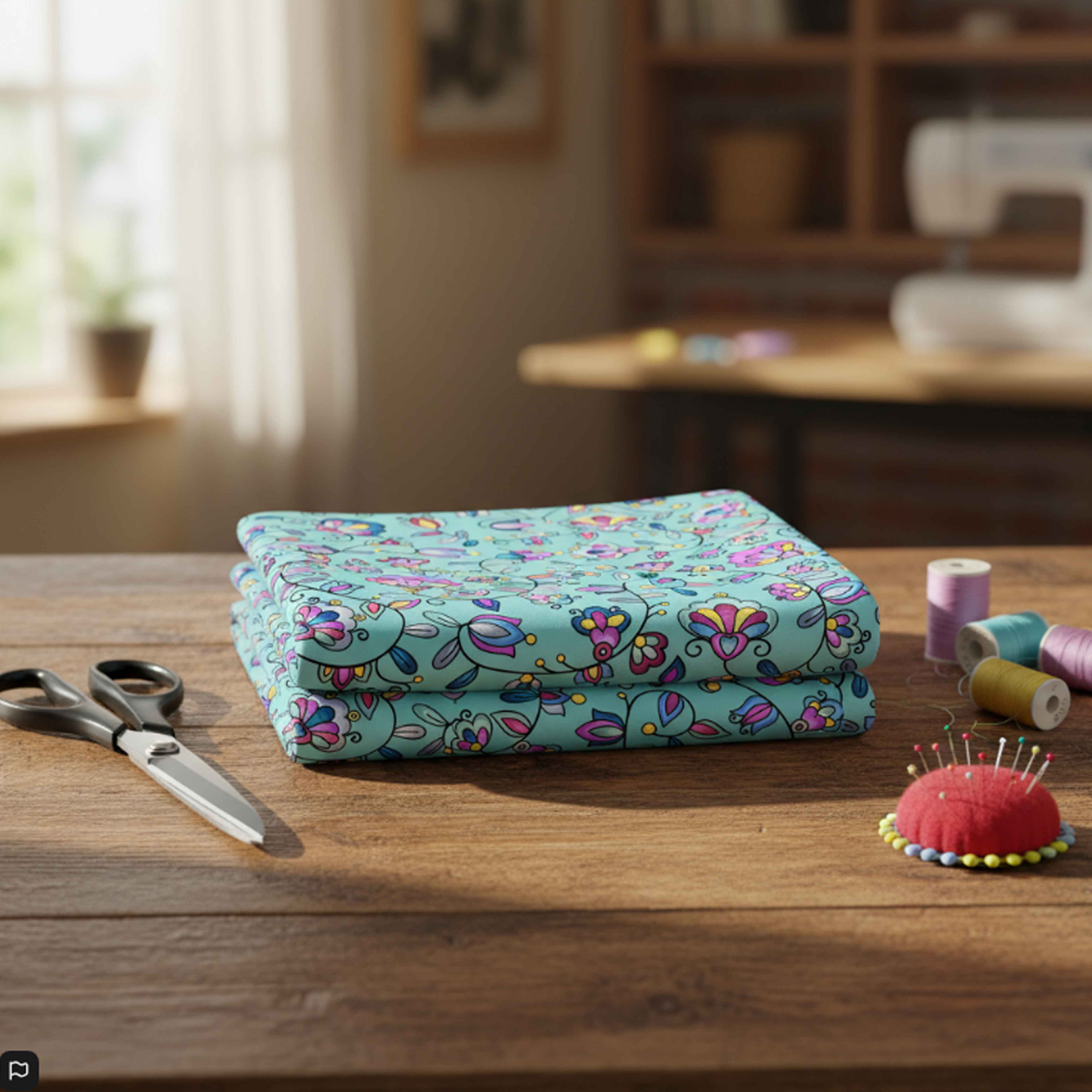 Autumn Bundle Blessing Turquoise Satin Fabric By the Yard Pre Order