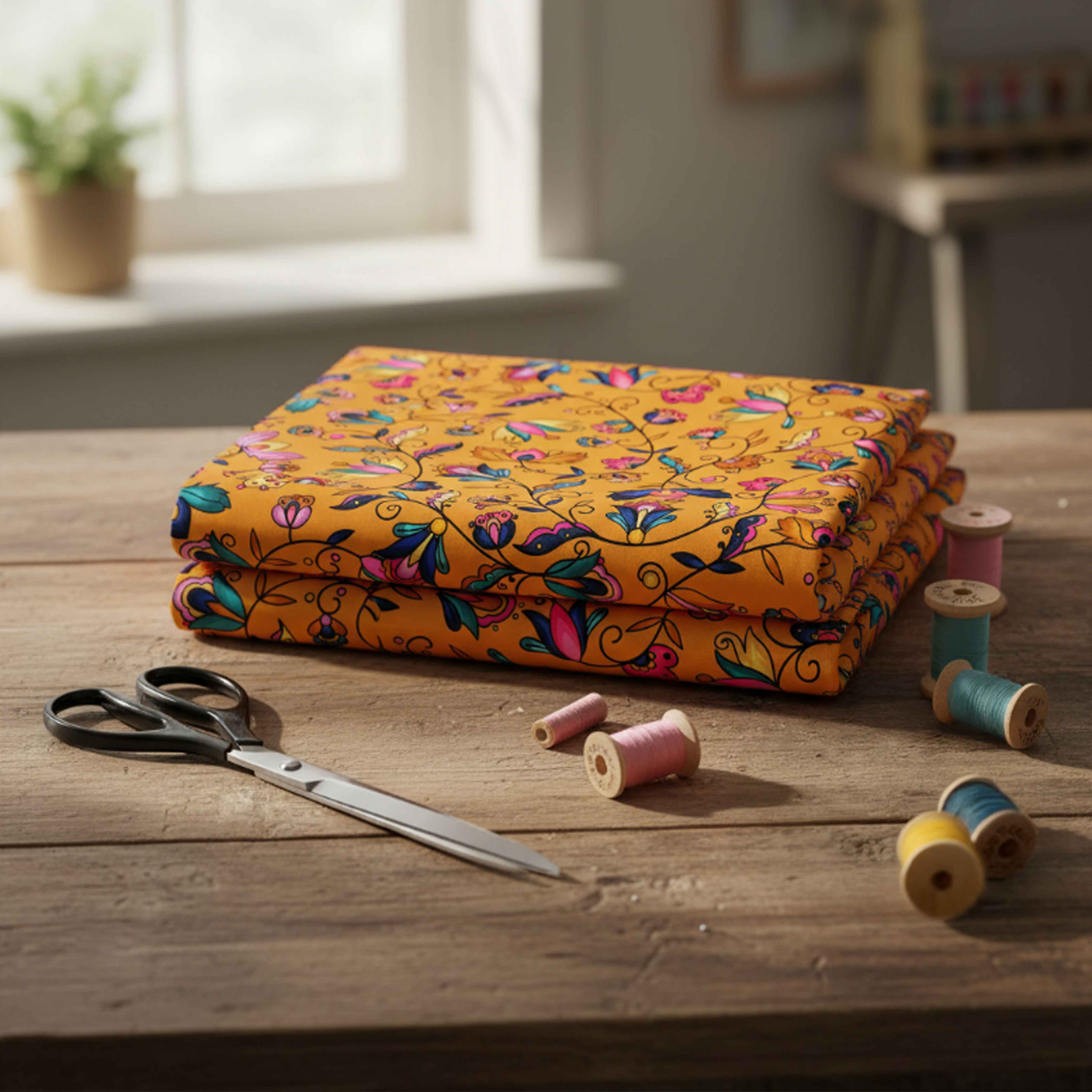 Copper Prairie Petals Orange 42 Inch Cotton Poplin Pre Order