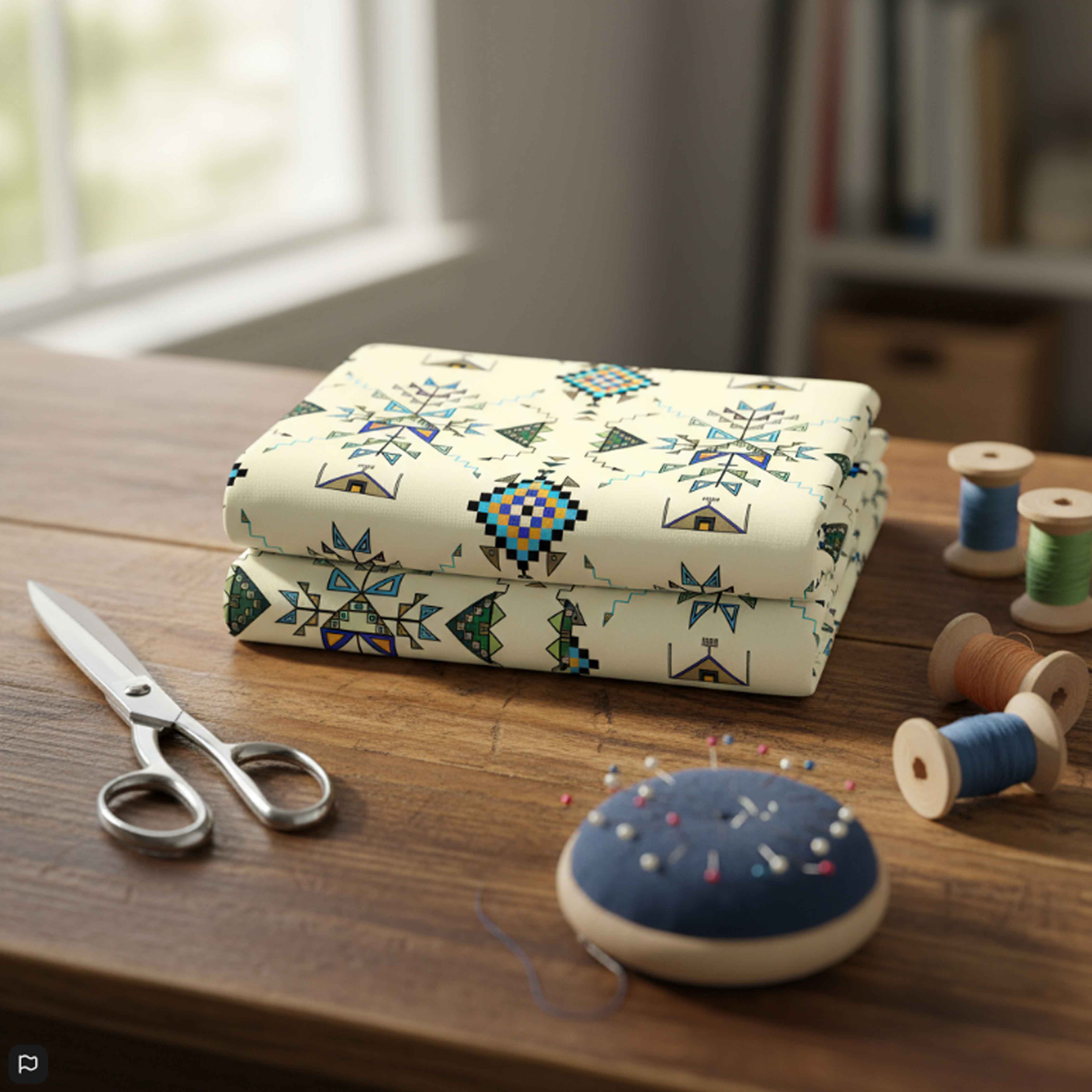 Bear Shield Cream Satin Fabric By the Yard Pre Order