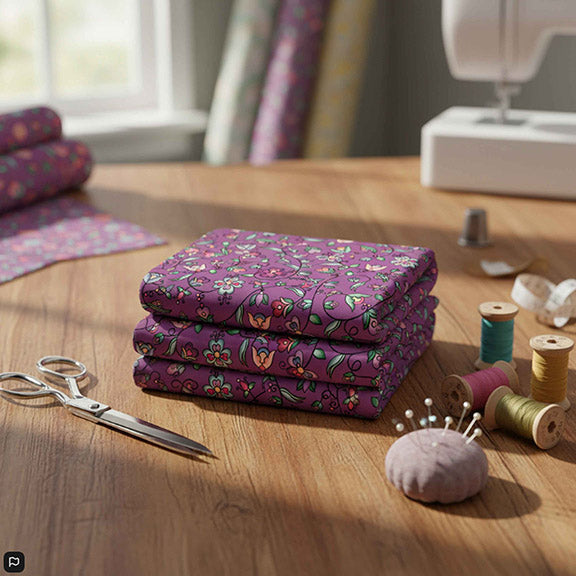 Amber Evening Garland Purple Satin Fabric By the Yard Pre Order