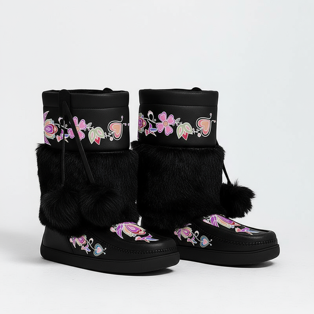 Frosted Leaf Spirit Real Black Leather MocLux Calf with Fur