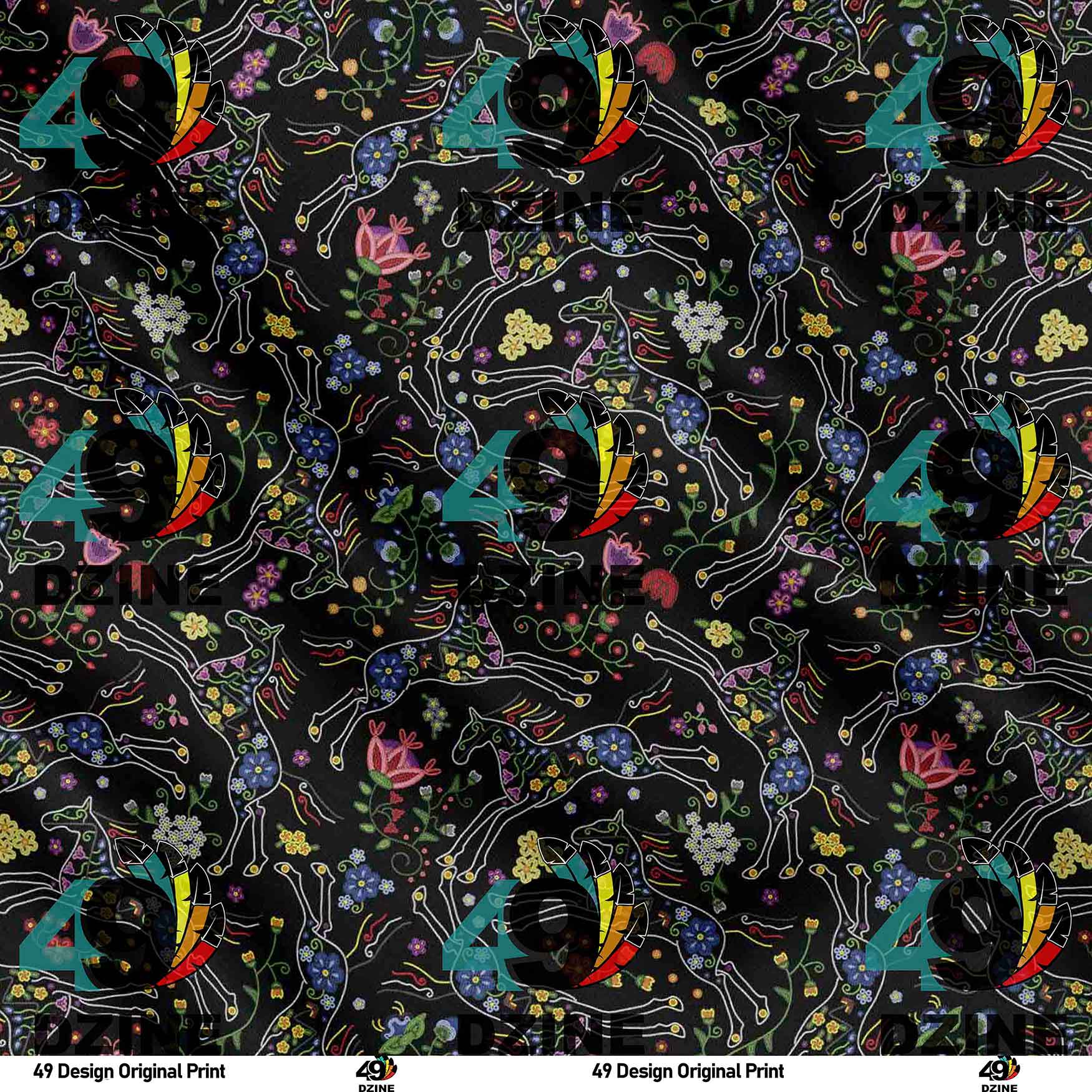 Beaded Floral Horse 42 Inch Cotton Poplin Pre Order