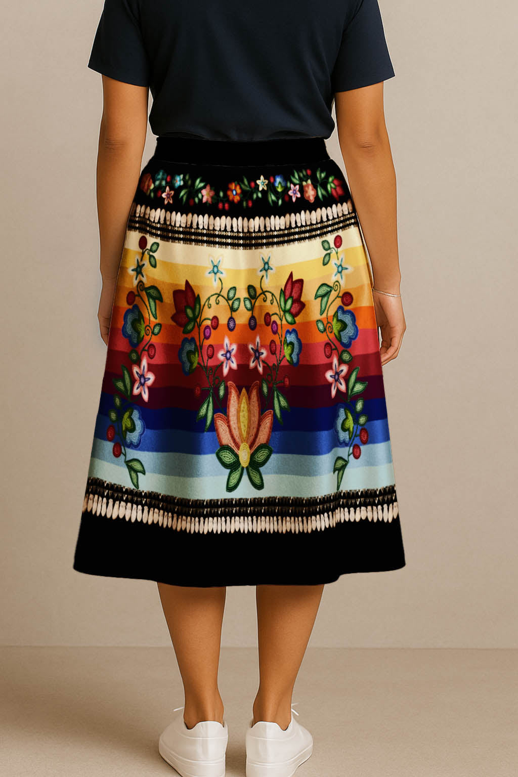 Beaded Offering Black 1 Elastic Waist Pocket Midi Skirt