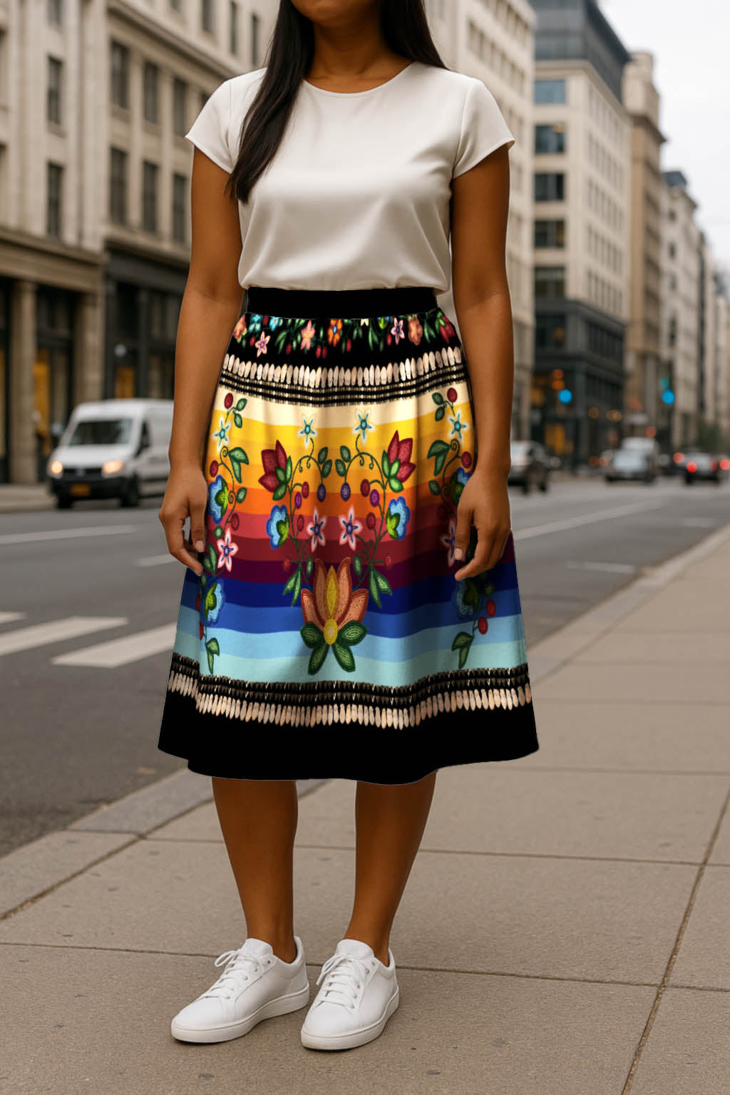 Beaded Offering Black 1 Elastic Waist Pocket Midi Skirt