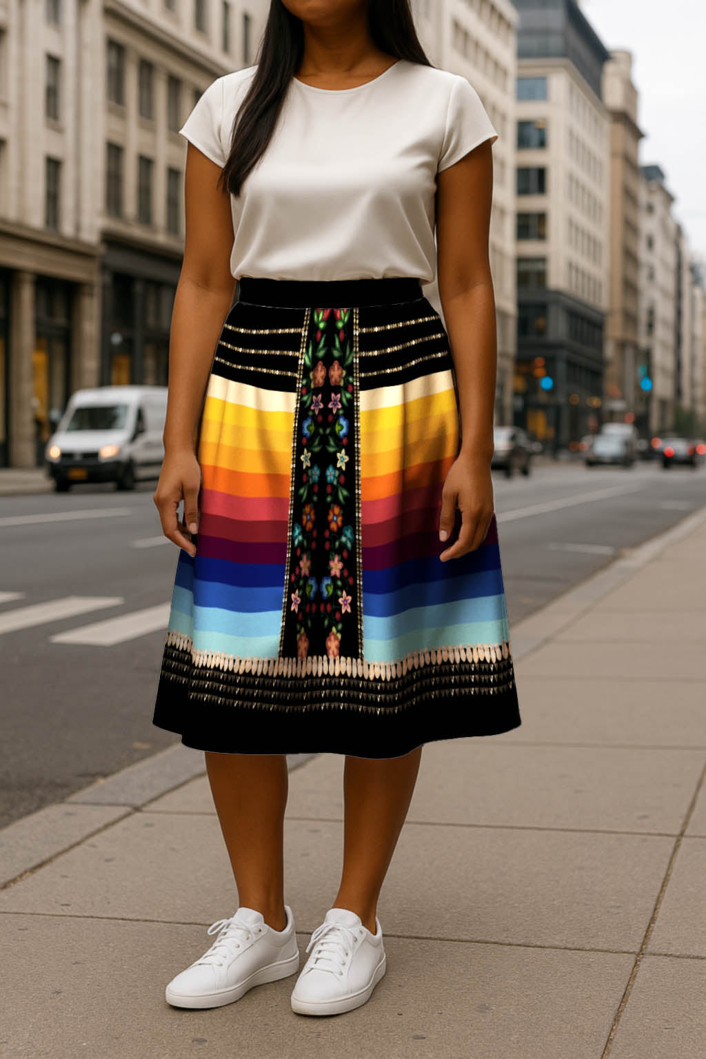 Beaded Offering Black 2 Elastic Waist Pocket Midi Skirt