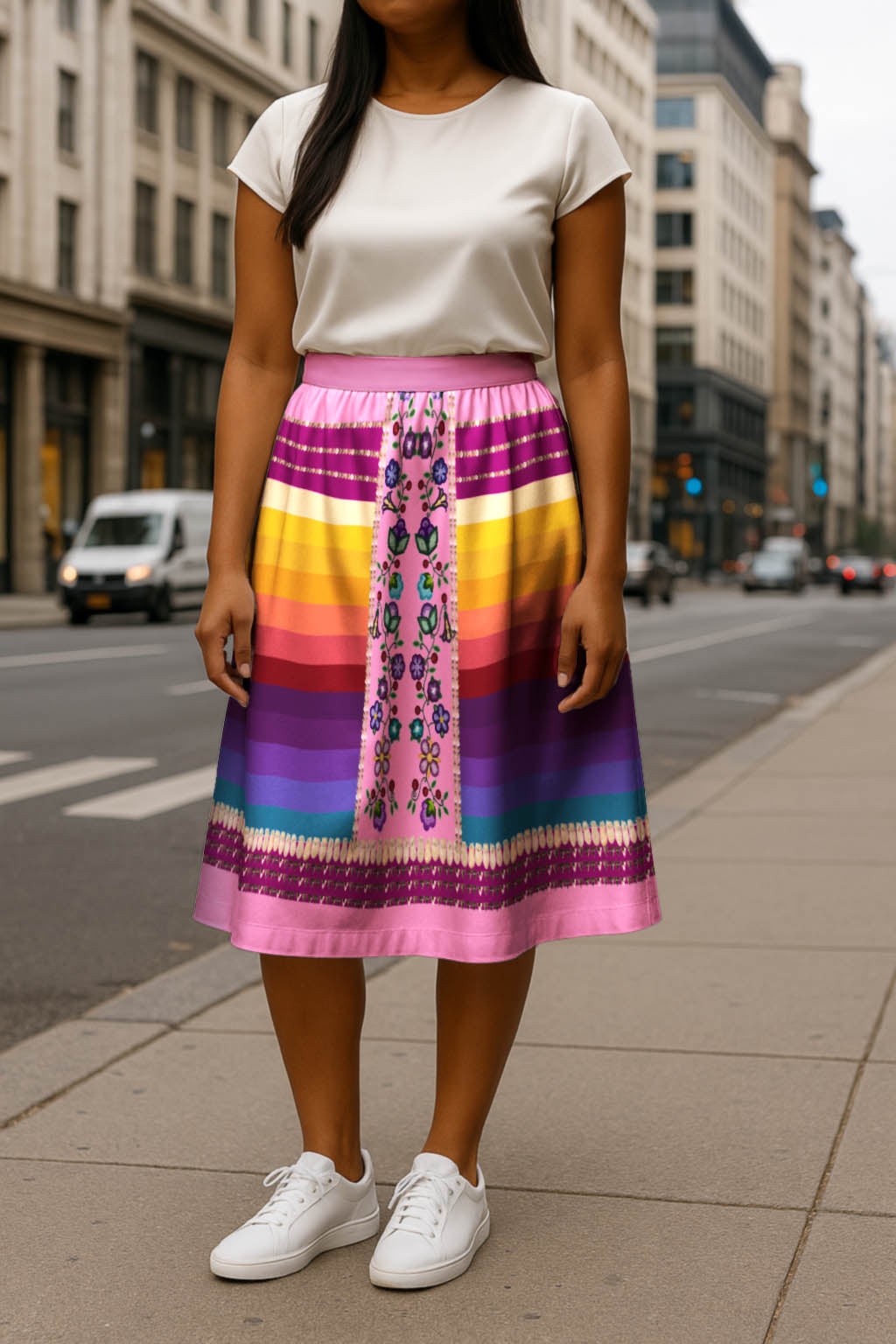 Beaded Offering Pink 2 Elastic Waist Pocket Midi Skirt