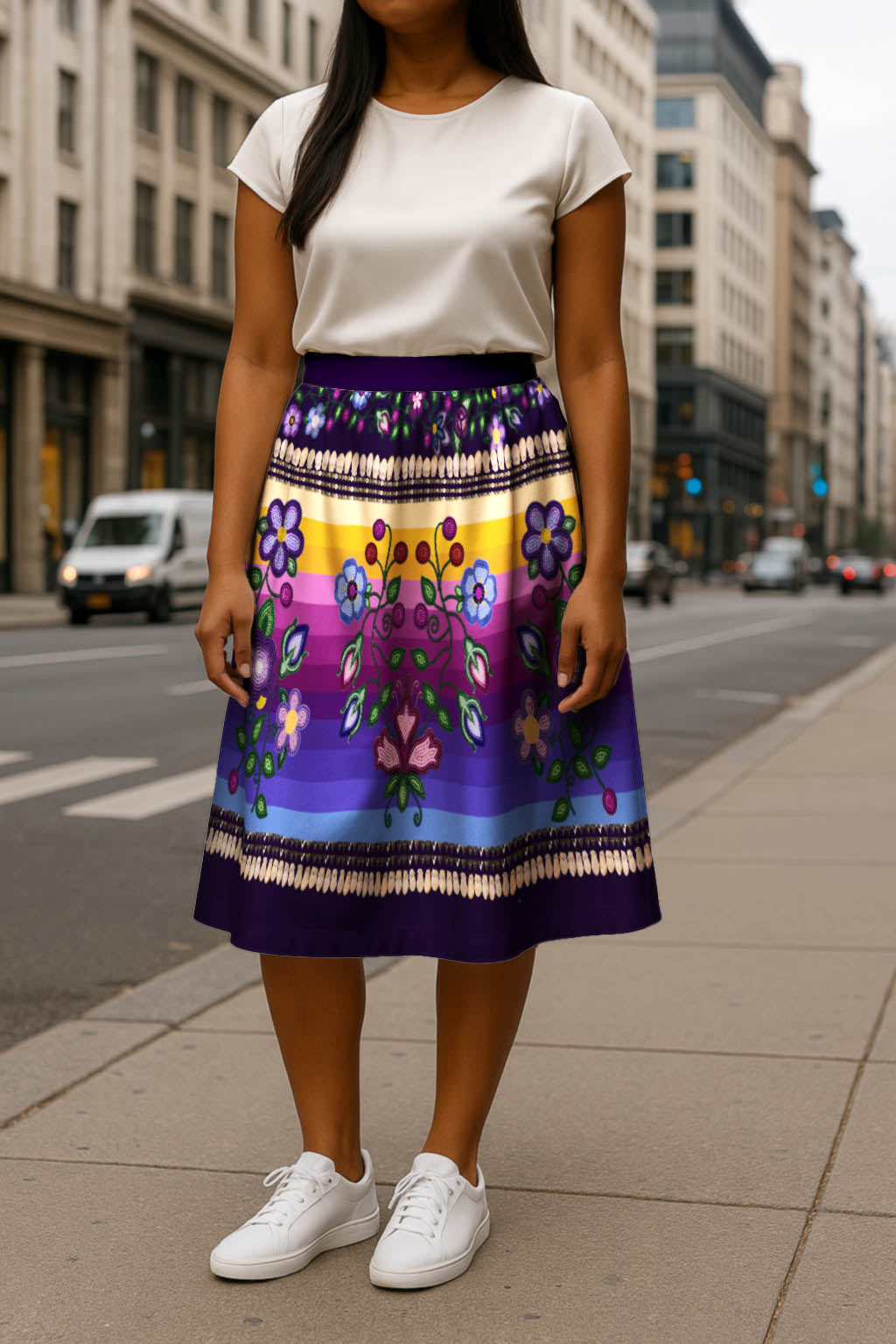 Beaded Offering Purple 1 Elastic Waist Pocket Midi Skirt