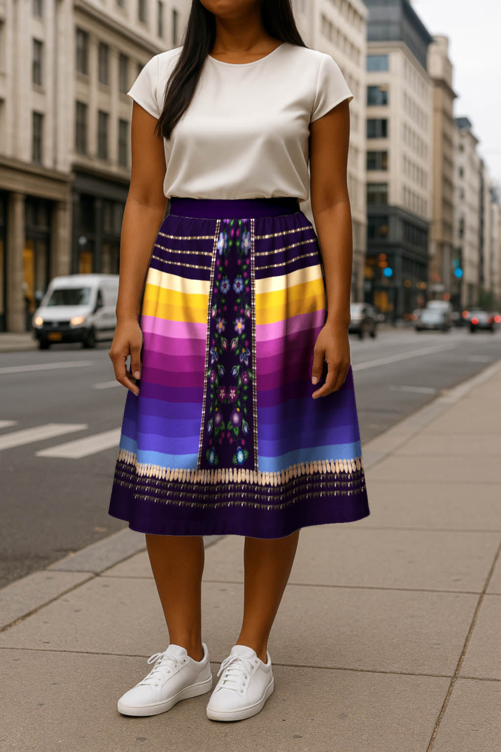 Beaded Offering Purple 2 Elastic Waist Pocket Midi Skirt