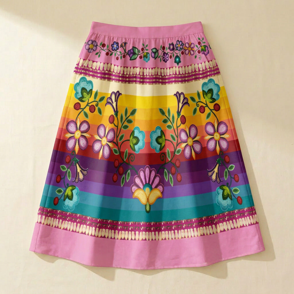 Beaded Offering Pink 1 Elastic Waist Pocket Midi Skirt