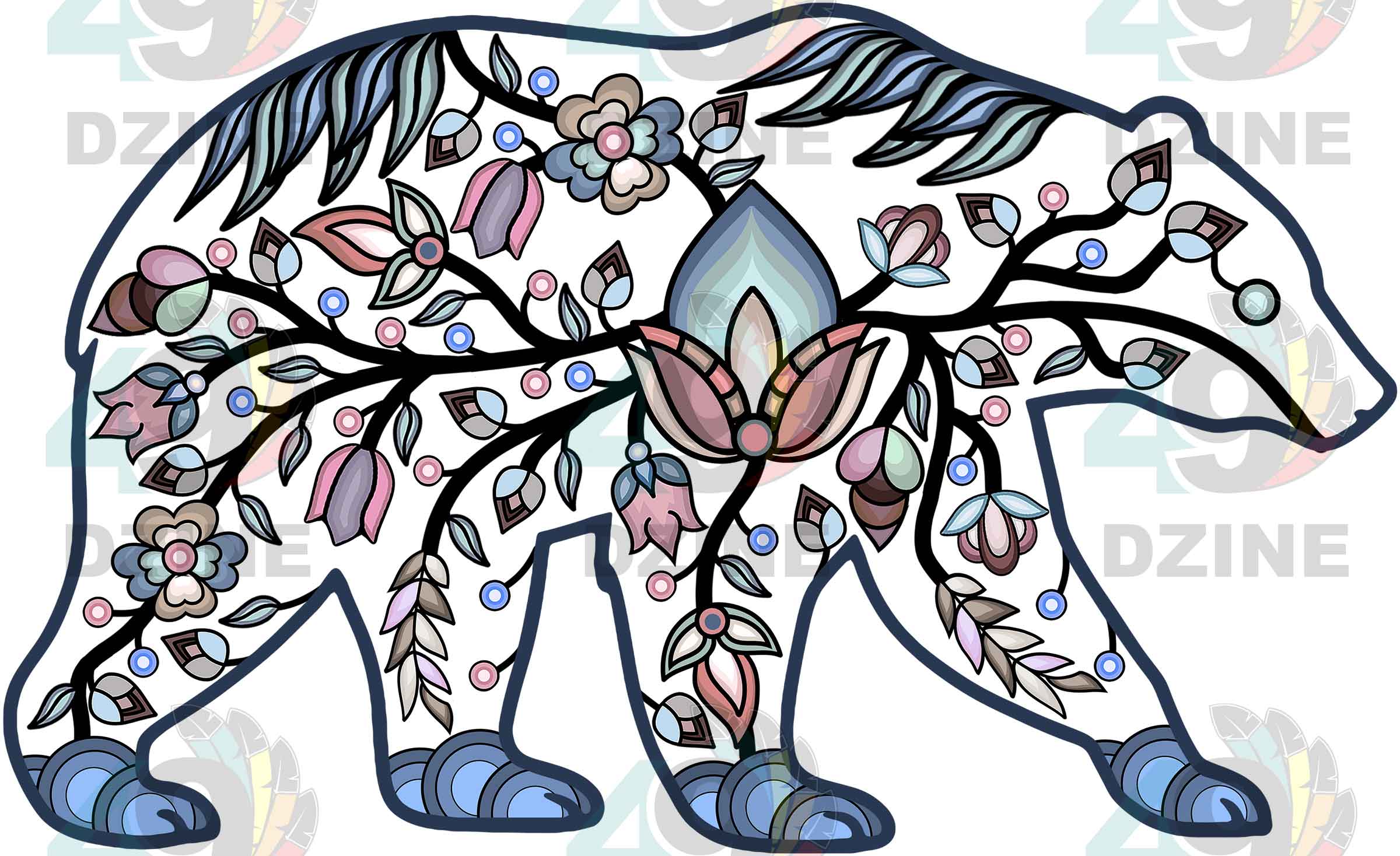 Bear Floral Motif 1 Various Sizes