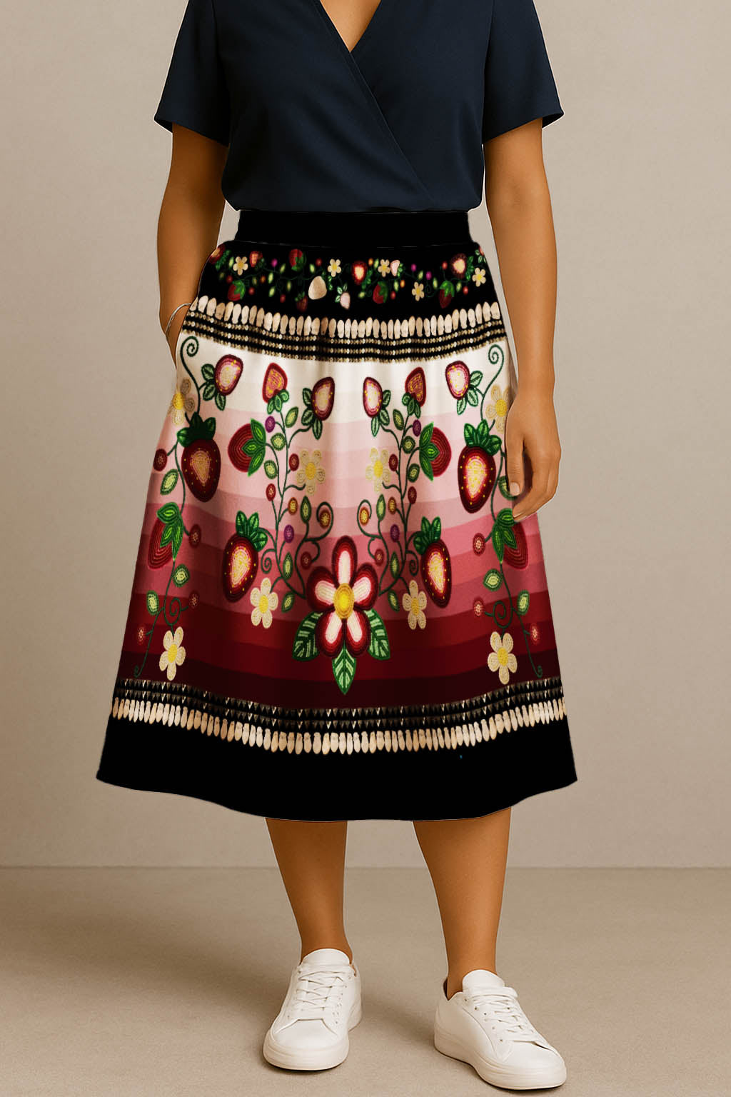 Berry Rites Black 1 Elastic Waist Pocket Midi Skirt