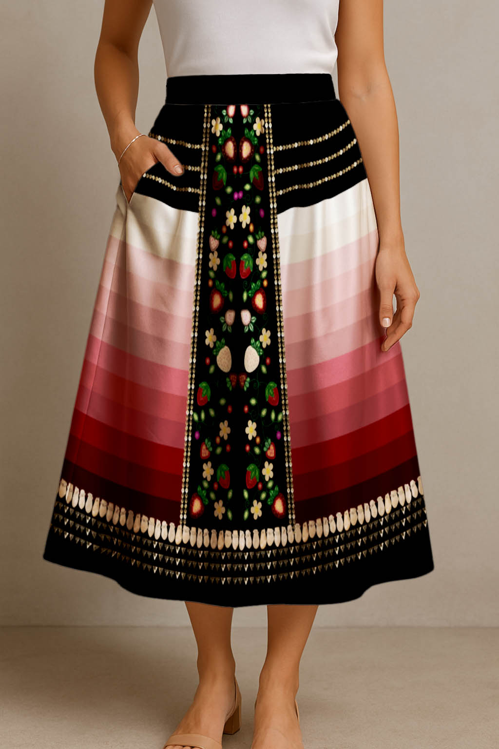 Berry Rites Black 2 Elastic Waist Pocket Midi Skirt