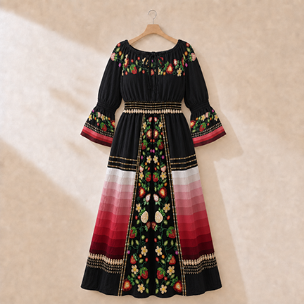 Berry Rites Black 3 Smocked Waist Peasant Dress