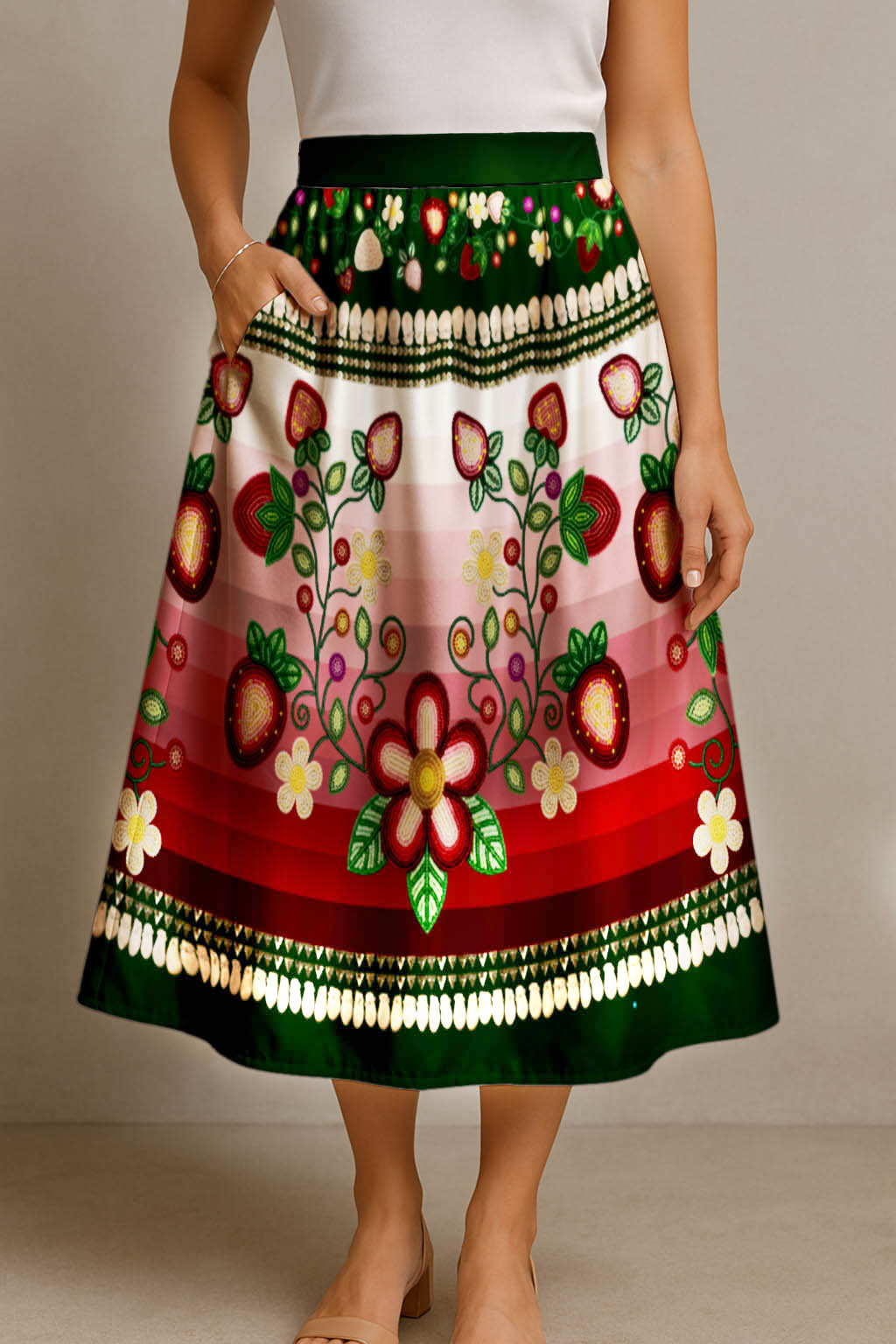 Berry Rites Hunter 1 Elastic Waist Pocket Midi Skirt