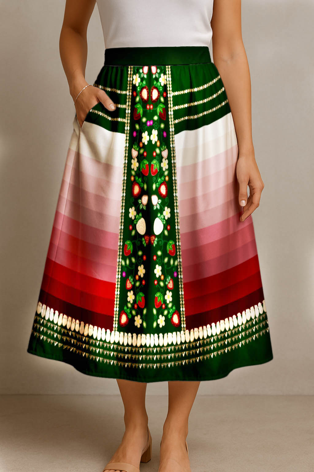 Berry Rites Hunter 2 Elastic Waist Pocket Midi Skirt