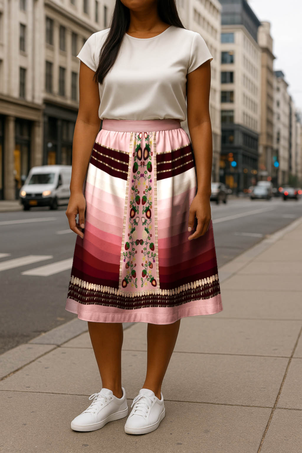 Berry Rites Pink 2 Elastic Waist Pocket Midi Skirt
